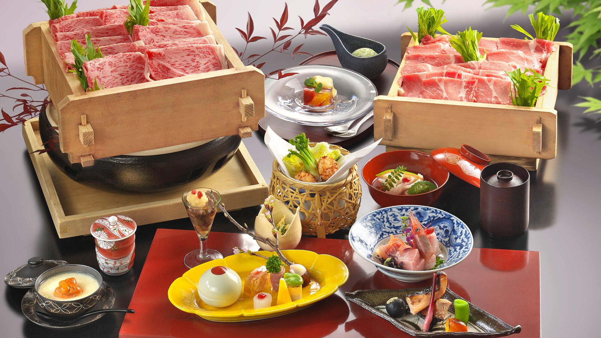 Giới hạn từ tháng 4 đến tháng 6, thịt bò Joshu thương hiệu Gunma &times thịt lợn Akagi hấp kaiseki