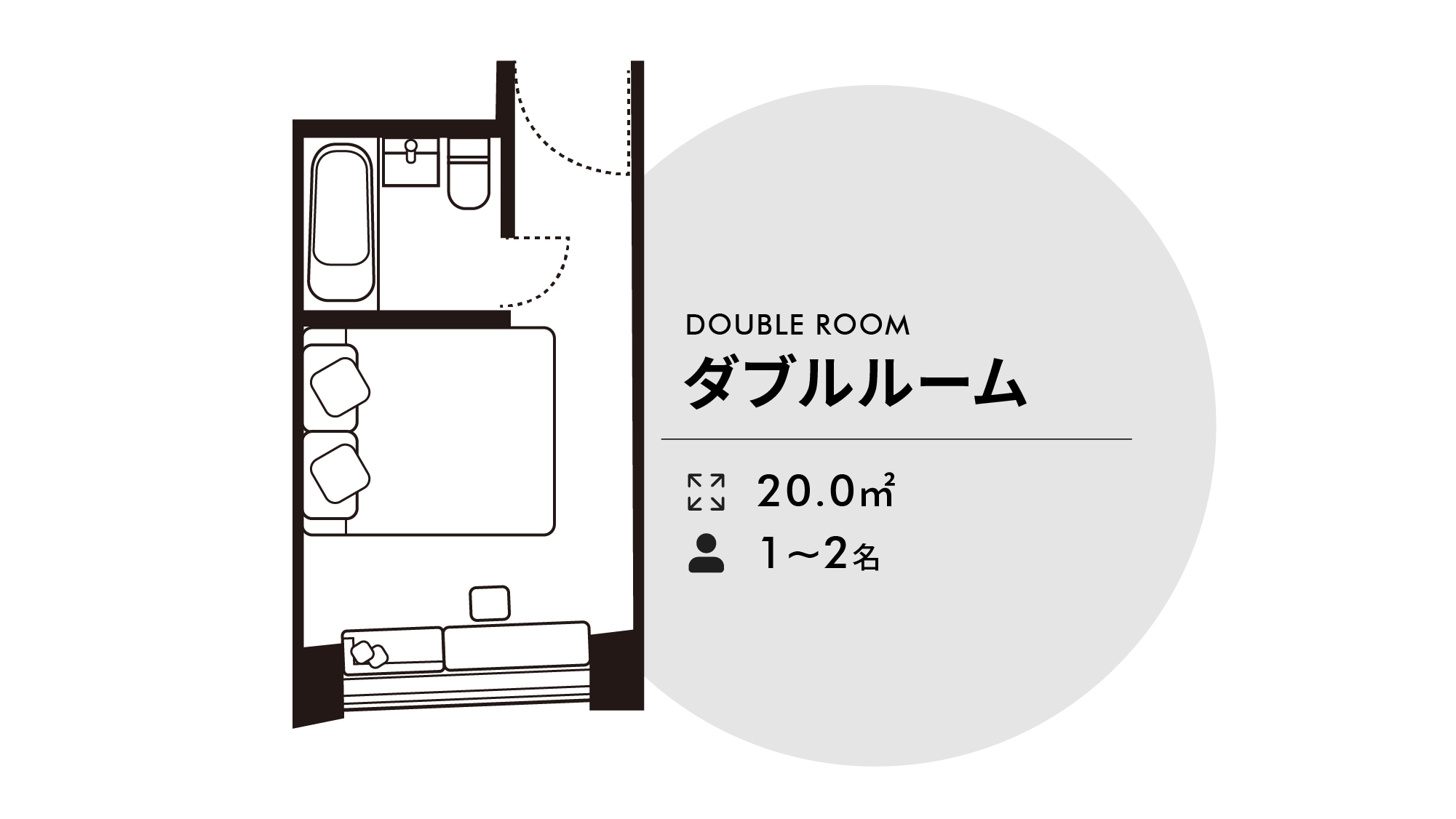 Kamar ganda 20㎡, lebar tempat tidur 160cm x 195cm, 1 tempat tidur