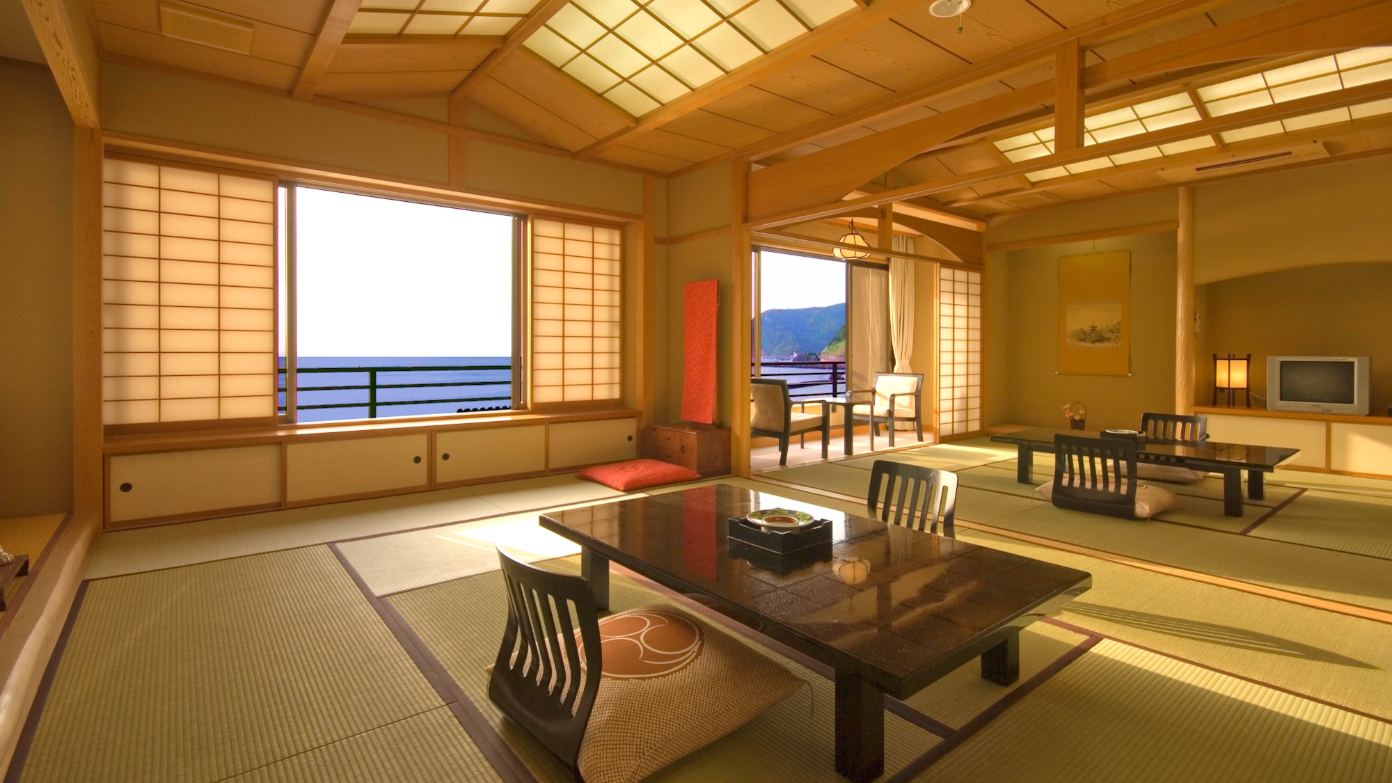 Kamar besar (12 tikar tatami + 10 tikar tatami) Kamar bergaya Jepang dengan pemandangan laut