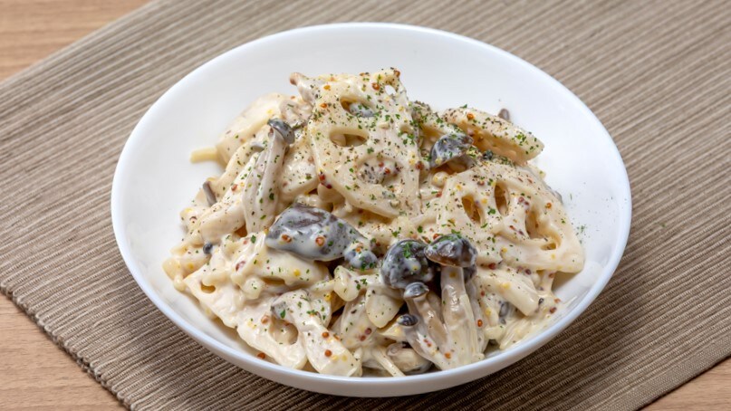 蓮根と茸の粒マスタードマヨ和え