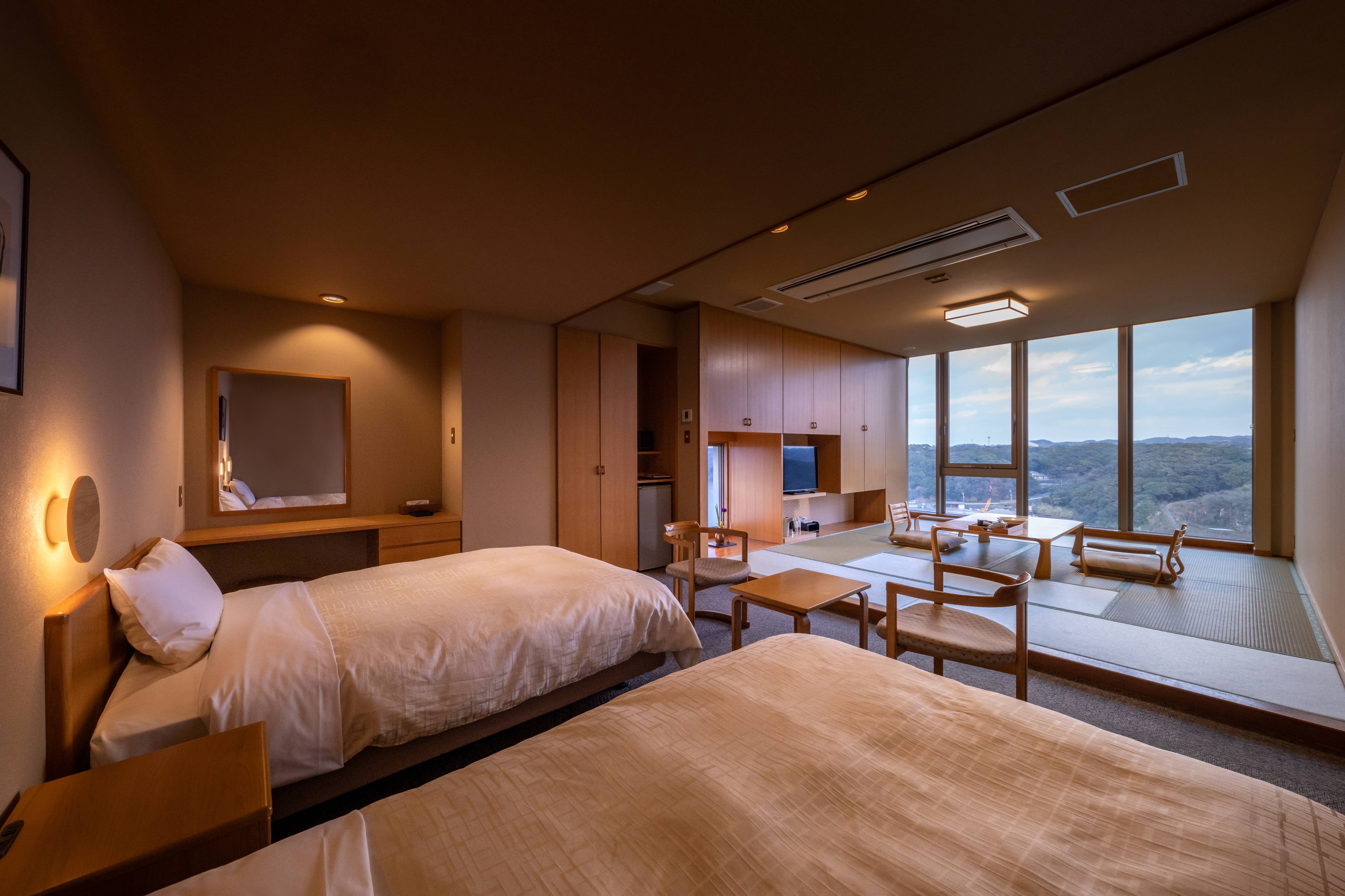 Kamar bergaya Jepang-Barat (tempat tidur twin + 10 kamar tatami Jepang)