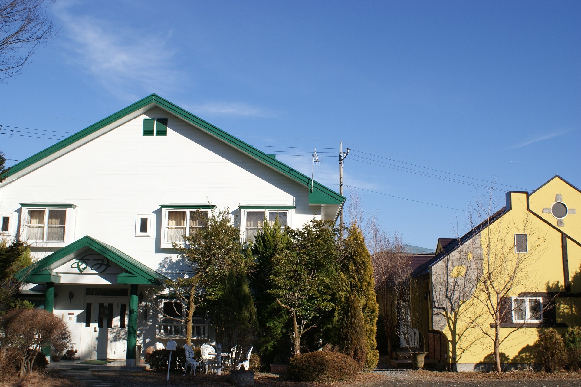 Main building and antique British cottage
