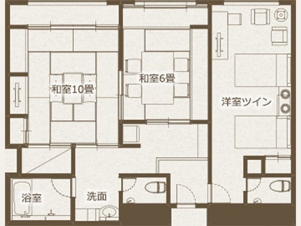 【禁煙】日西式房間87平方米|10張榻榻米+6張榻榻米+西式房間雙床3間