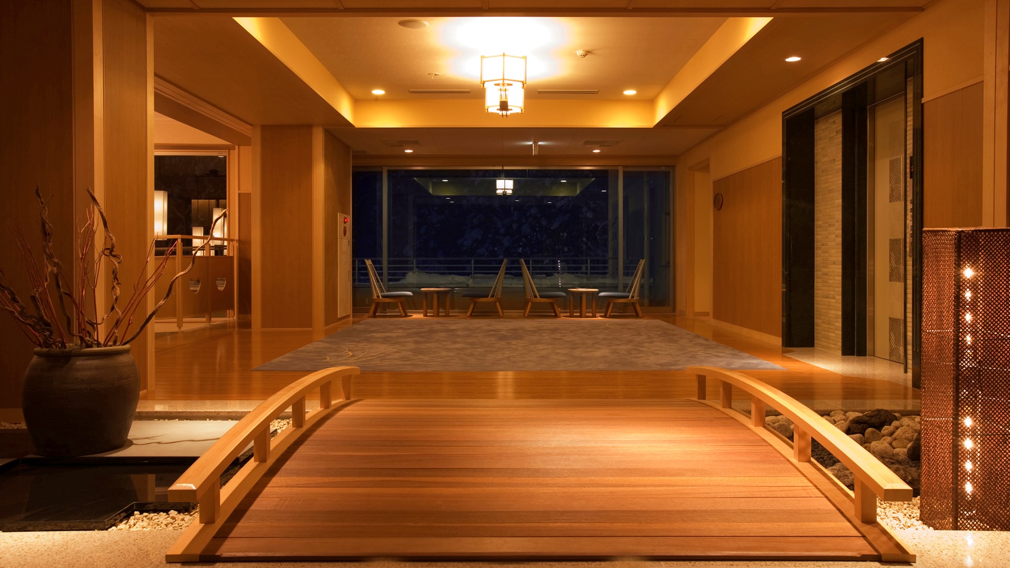 Elevator hall - A space where you can feel the four seasons through the large windows