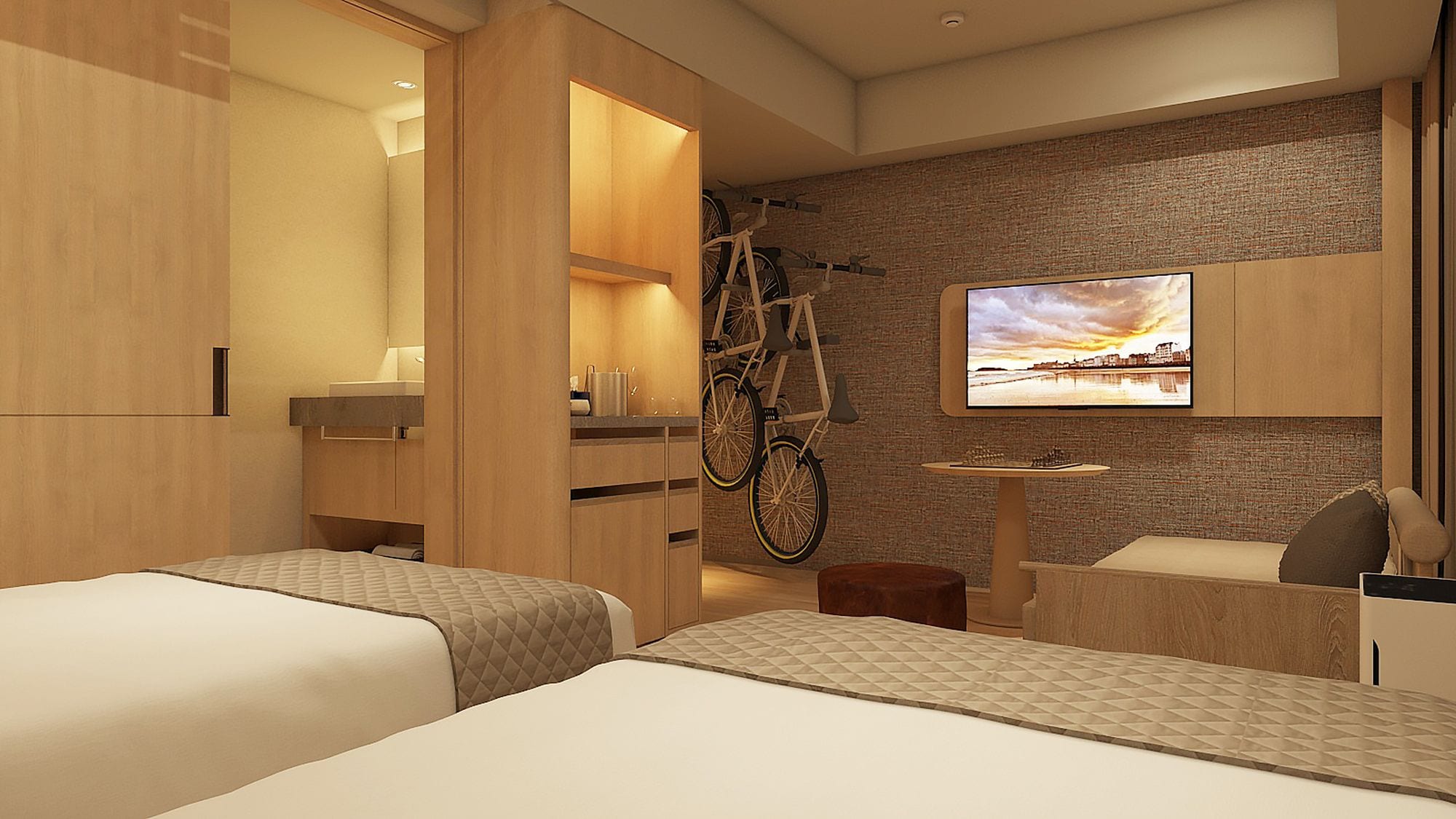 Superior Twin Cycling Room (with shower booth) *This is an image.