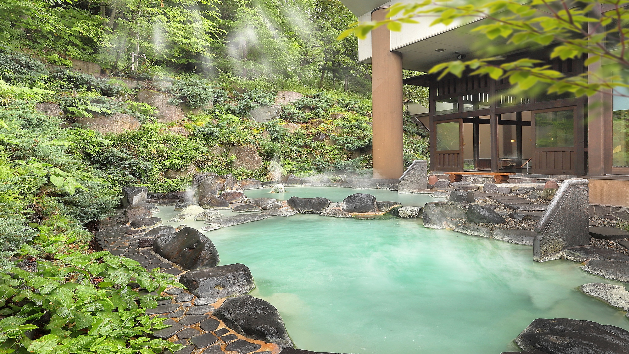 Milky white, free-flowing natural hot spring made from 100% sulfur springs