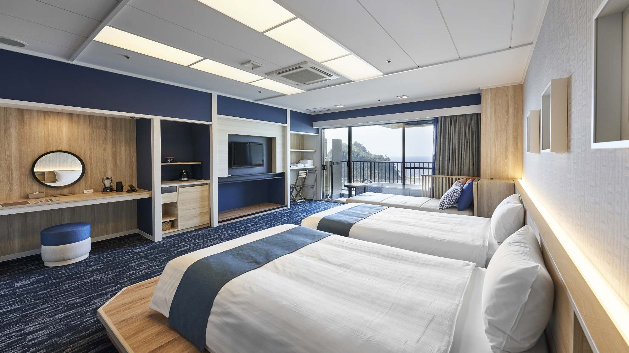 Kamar Twin Deluxe dengan Pemandangan Laut (dengan kamar mandi busa terbuka) untuk 1-4 orang