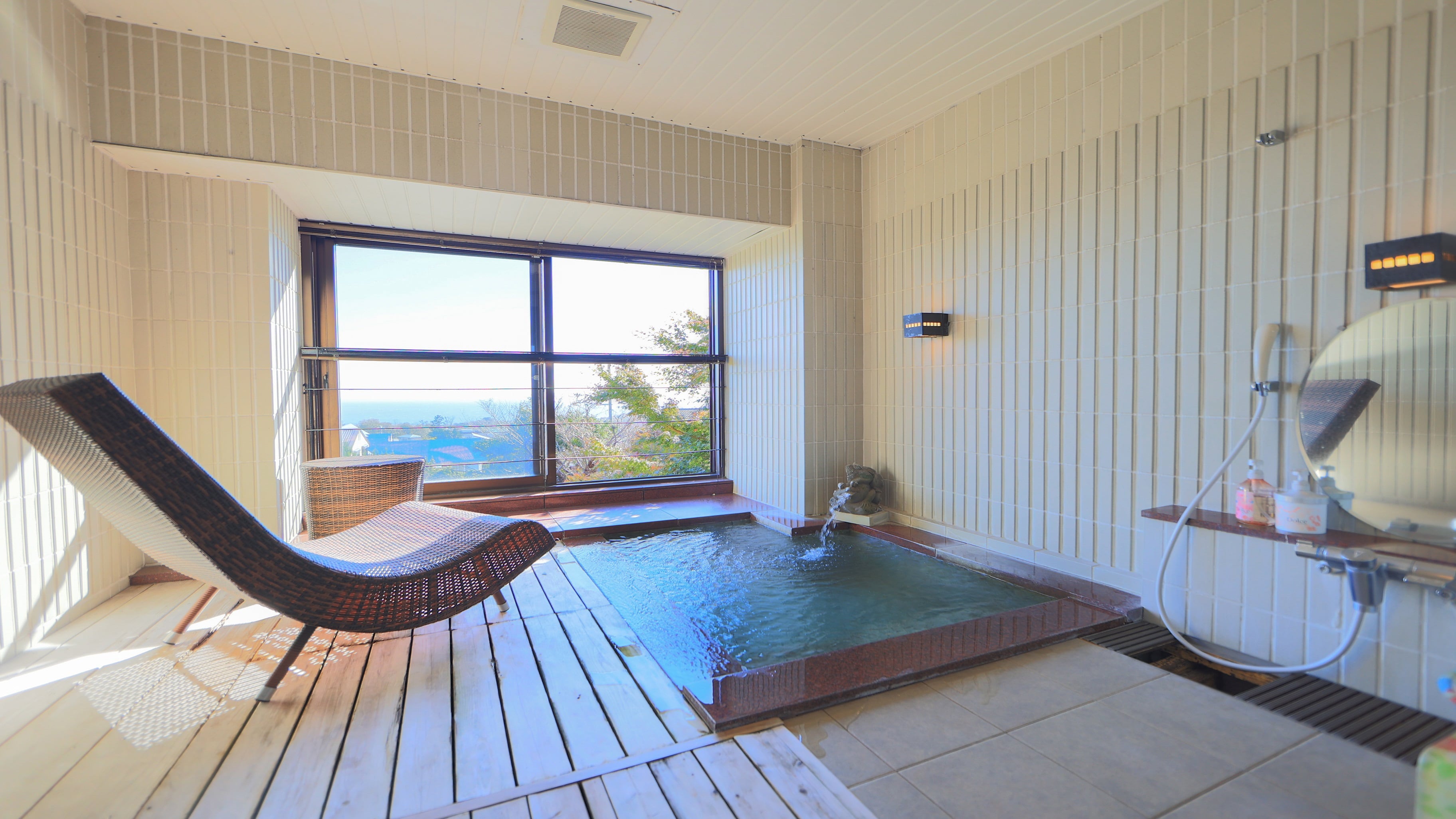 Bali room with natural hot spring and ocean view, terrace bathroom