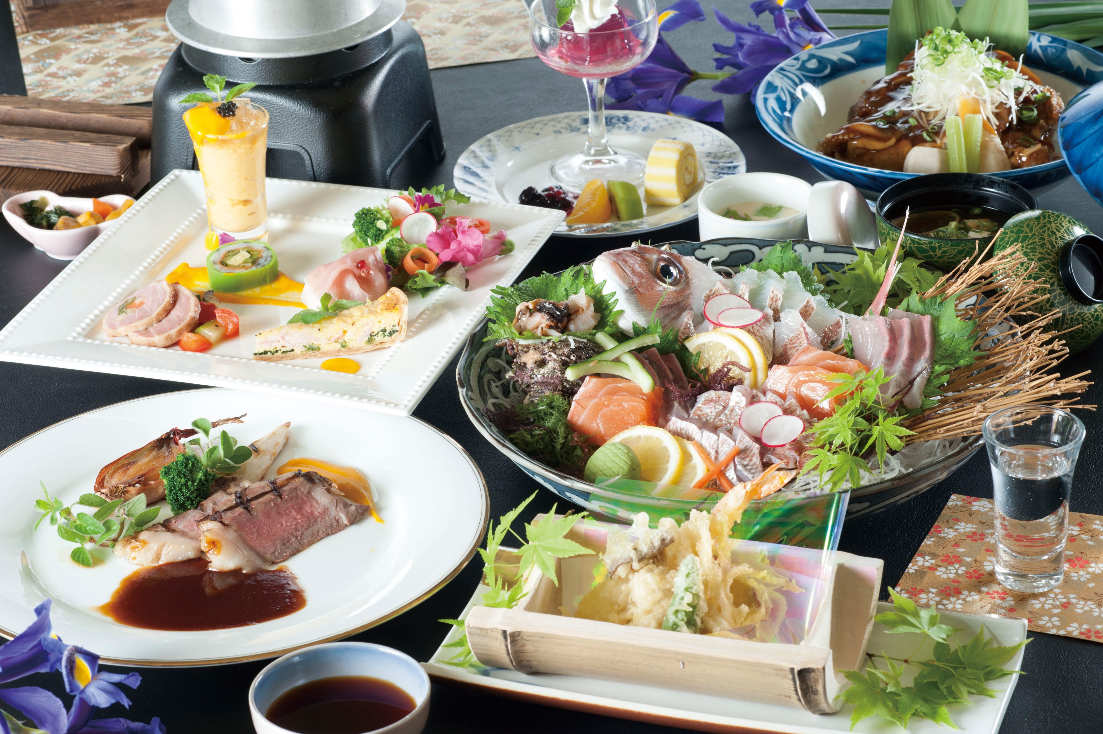 The generous serving of sashimi is filling enough to share. This course combines the best of Japanese and Western cuisine.