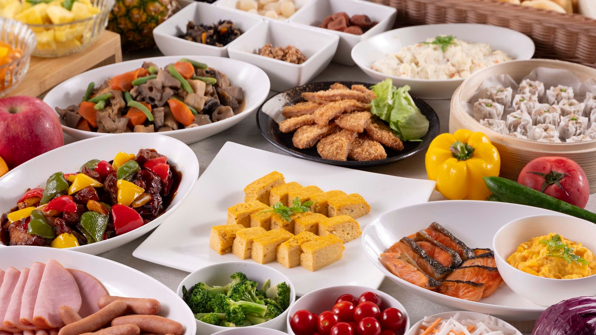 A rich breakfast buffet