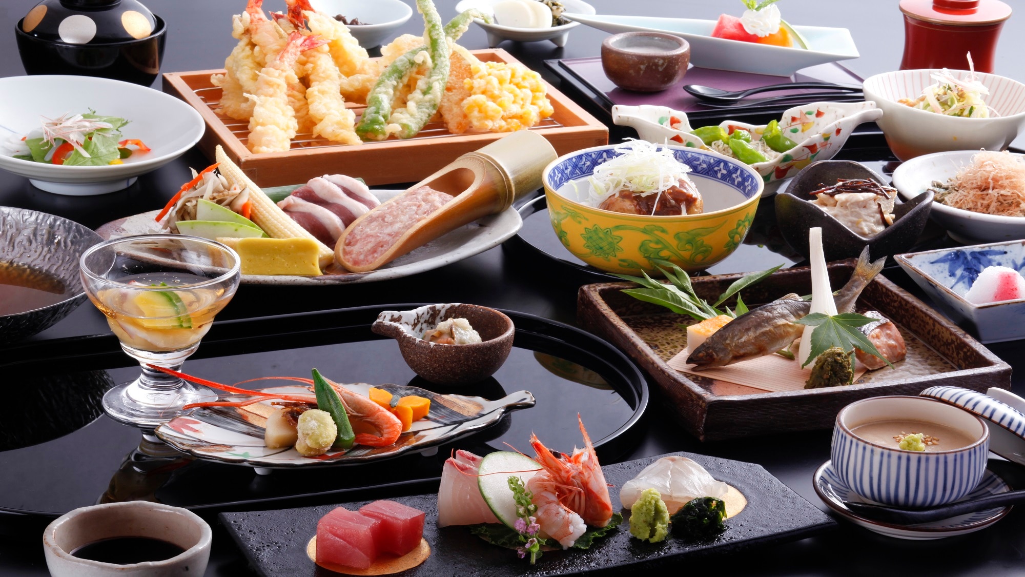 [晚餐] 季节性晚餐课程。京都御坂菜和天妇罗