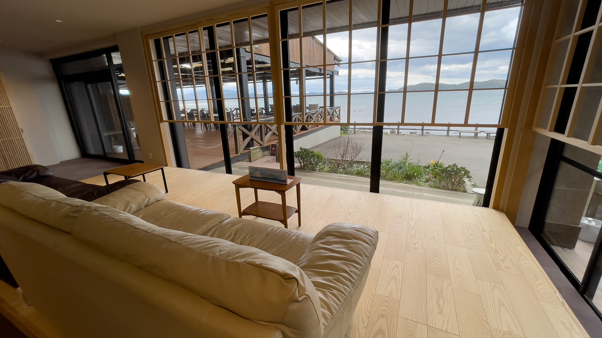 A relaxing lobby overlooking the Kitan Straits