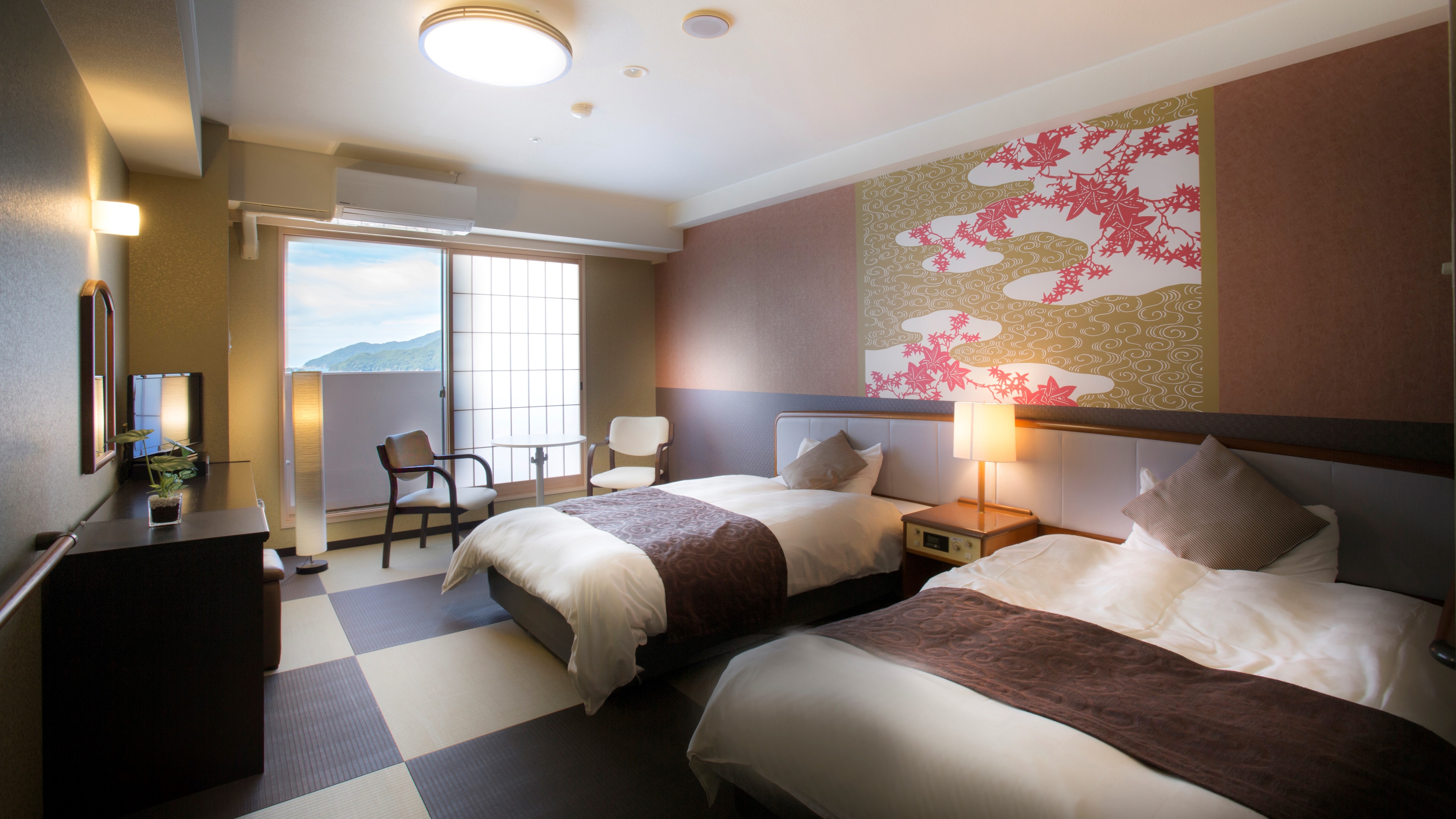 Contoh pembaruan kamar twin modern Jepang (daun musim gugur)