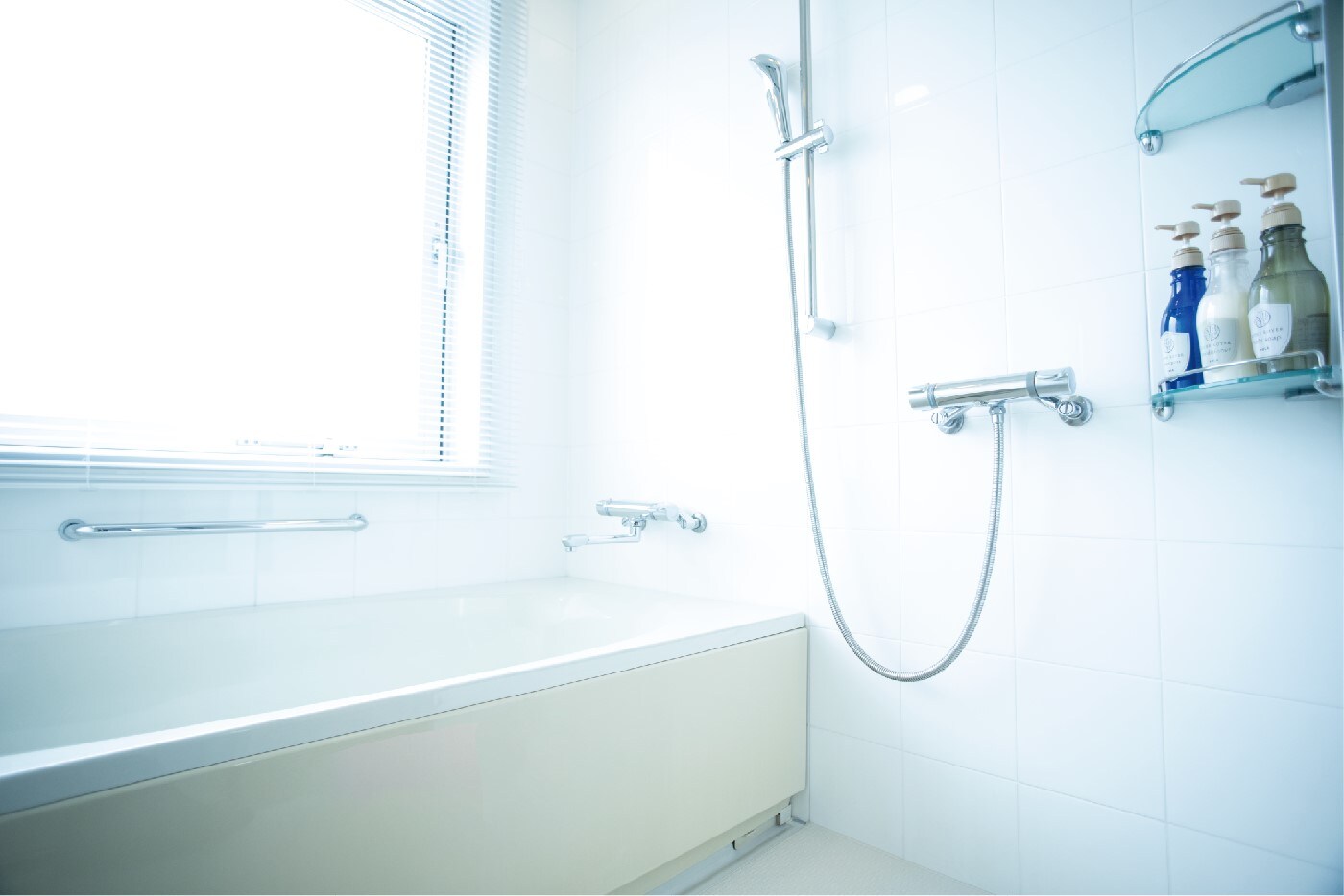Bright bathroom in a view bath twin room