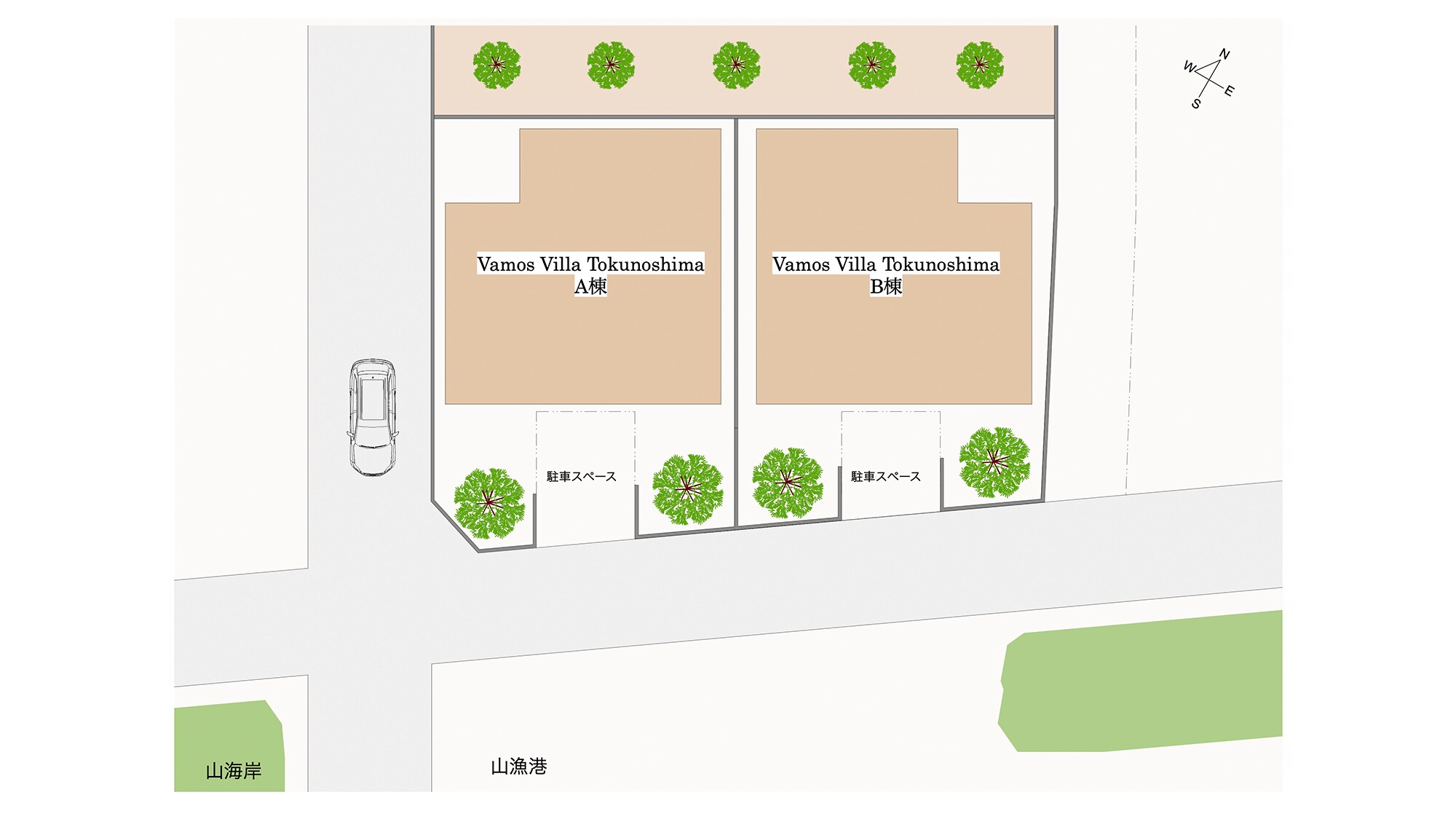 ・[Site map] Building A is on the west side and building B is on the east side. Both buildings are bright and face south.