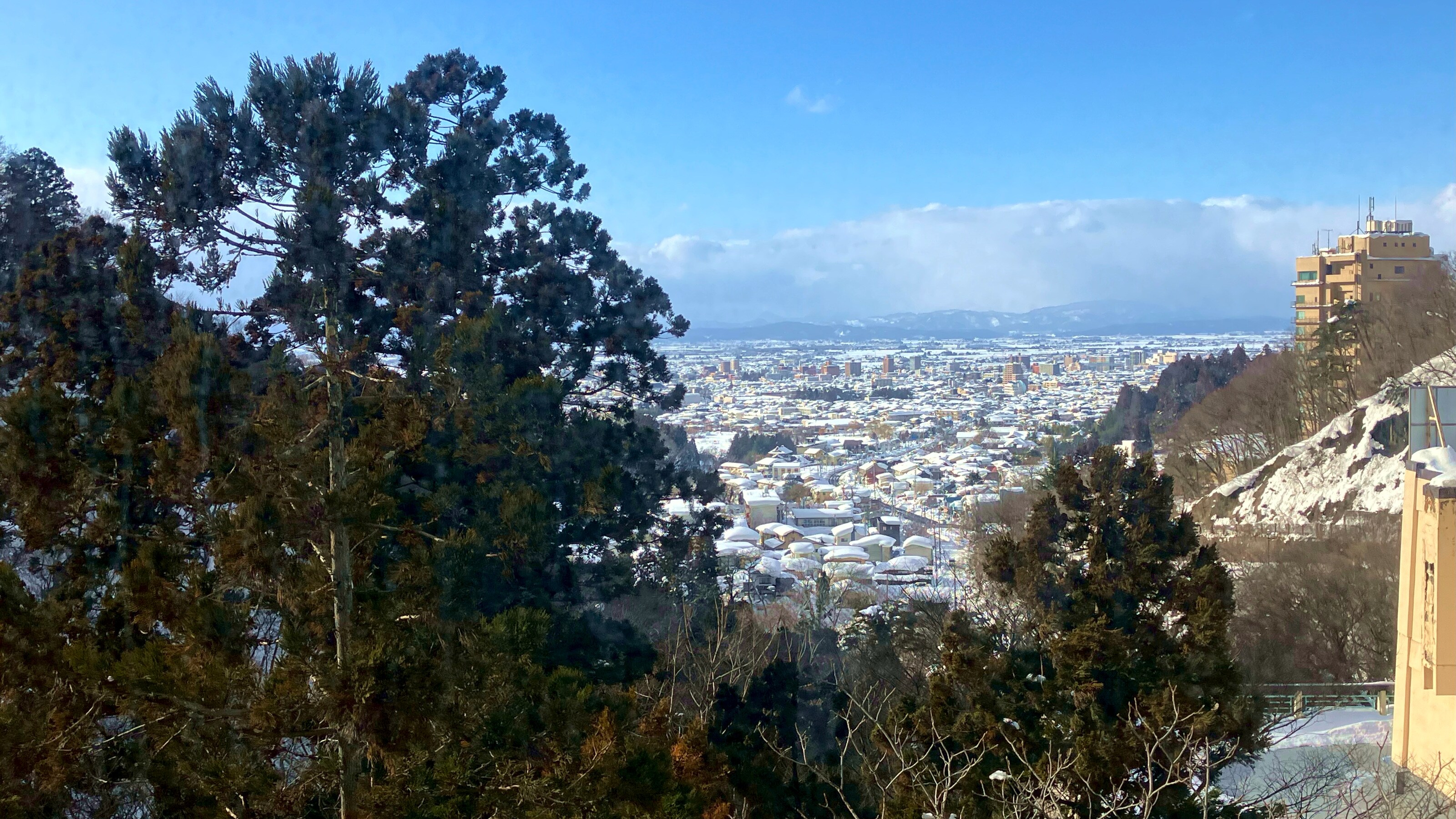 Example of city side view from high floor, winter