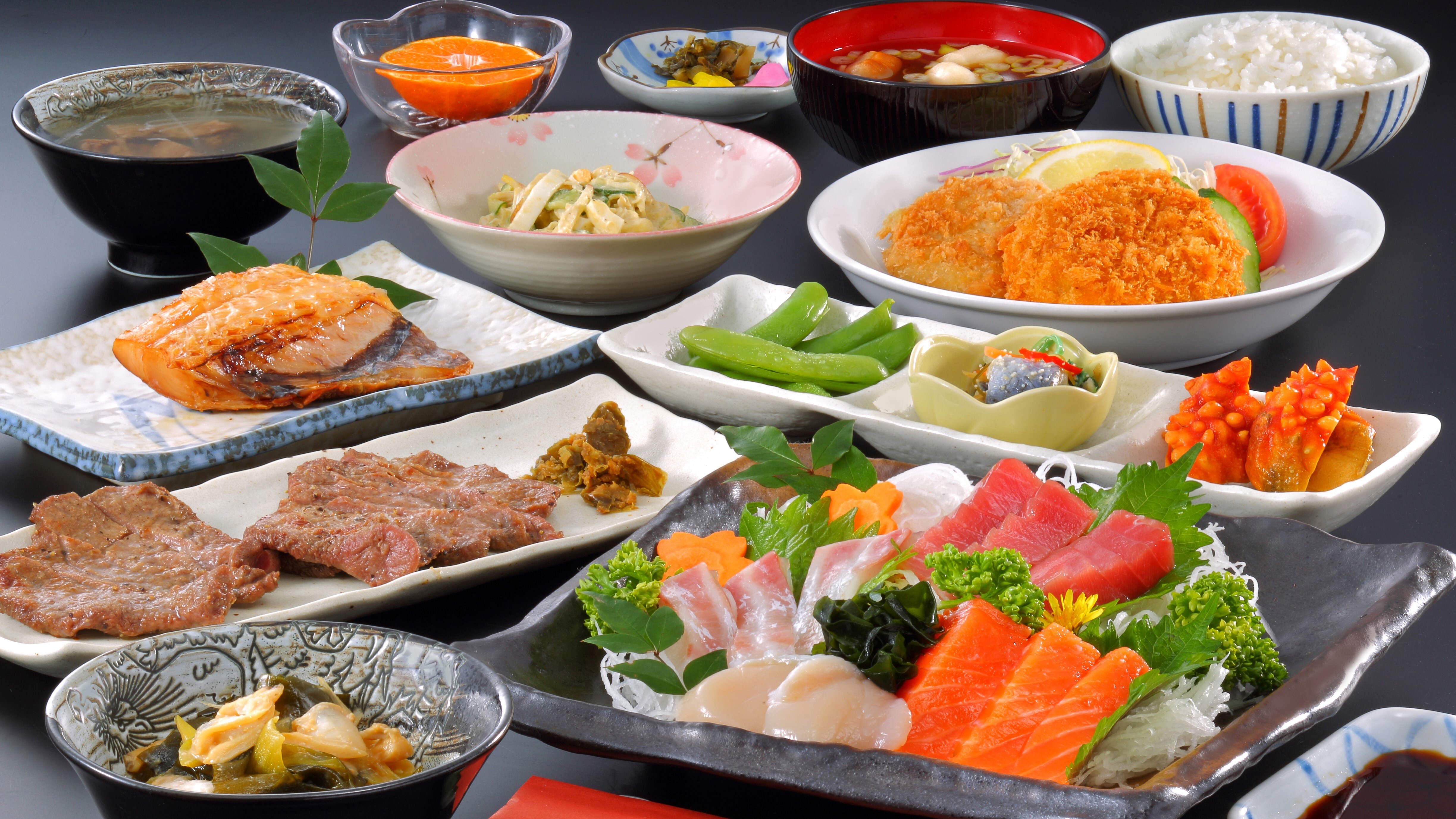 Dinner example: Sendai specialty beef tongue + Sanriku sashimi plan Dinner example Dinner example Dinner example Breakfast example
