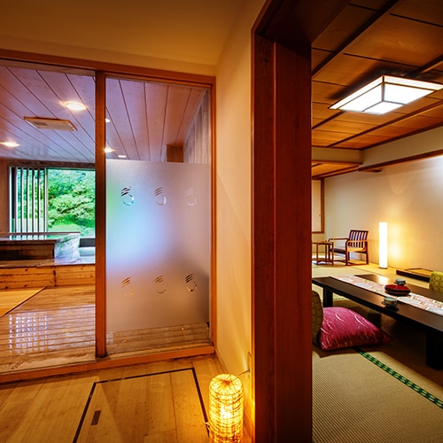 ■ [Valley side] Guest room with cypress bath ■ An example of a guest room. This room is popular with people who want to enjoy the hot springs without being disturbed by anyone.