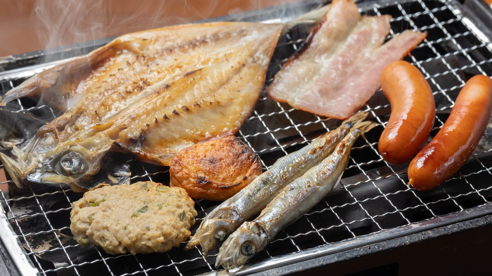 Breakfast: Grilled horse mackerel and other dried fish