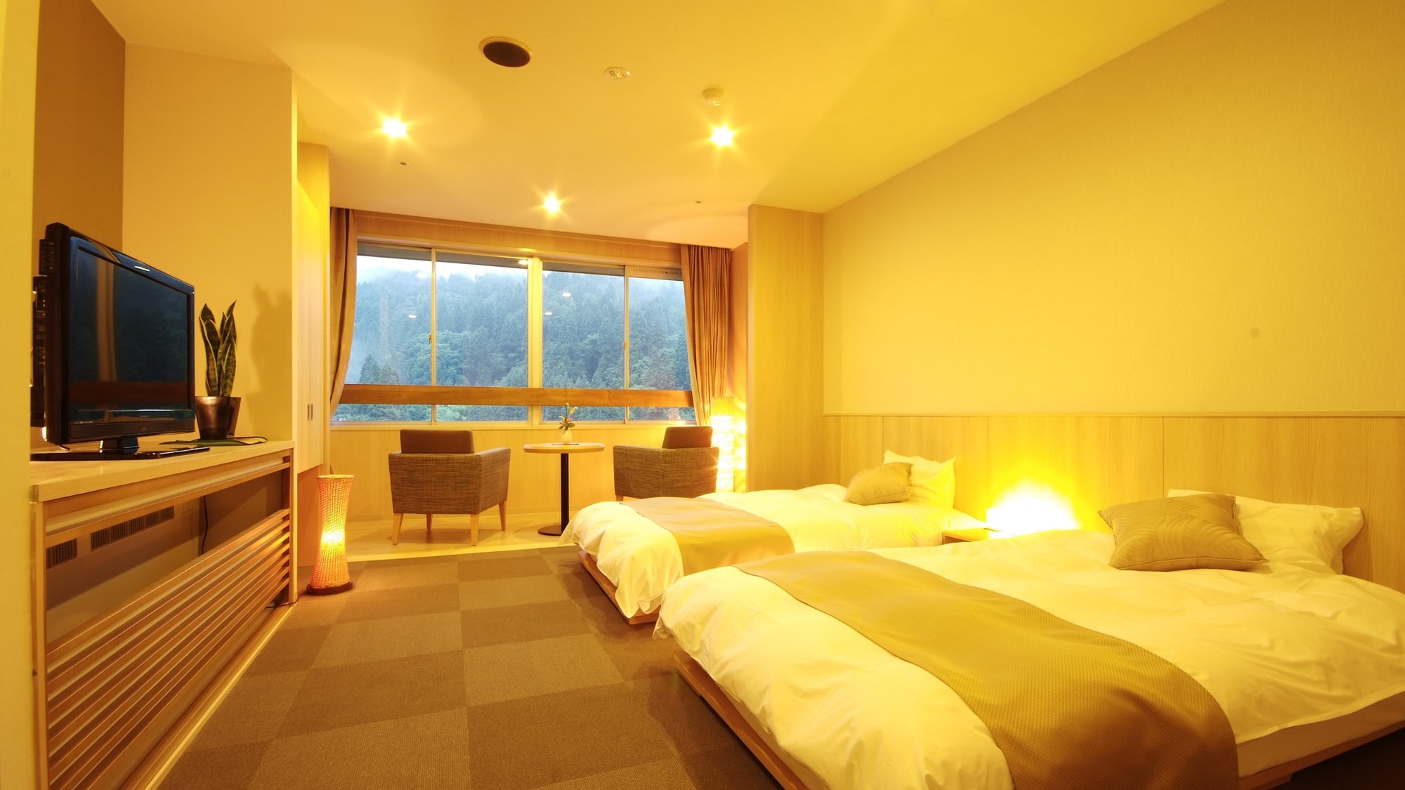 ห้องทวินสไตล์ตะวันตก 8 เสื่อทาทามิ [34 ตรม.]/เตียงสูงจึงสามารถยืดขาได้