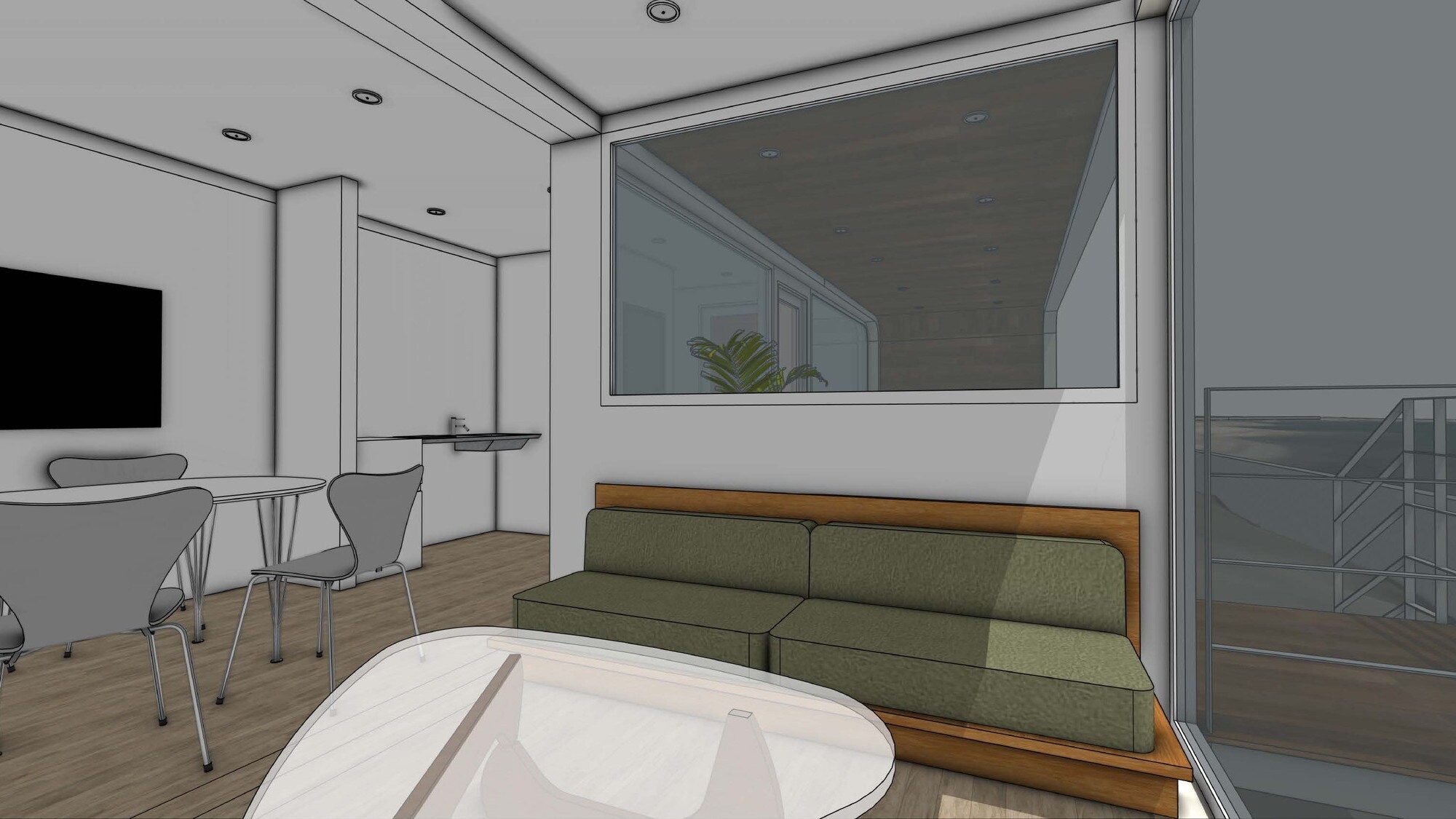 Ocean view | Trailer N05 with semi-open-air bath / Simmons single x 4 *Perspective image