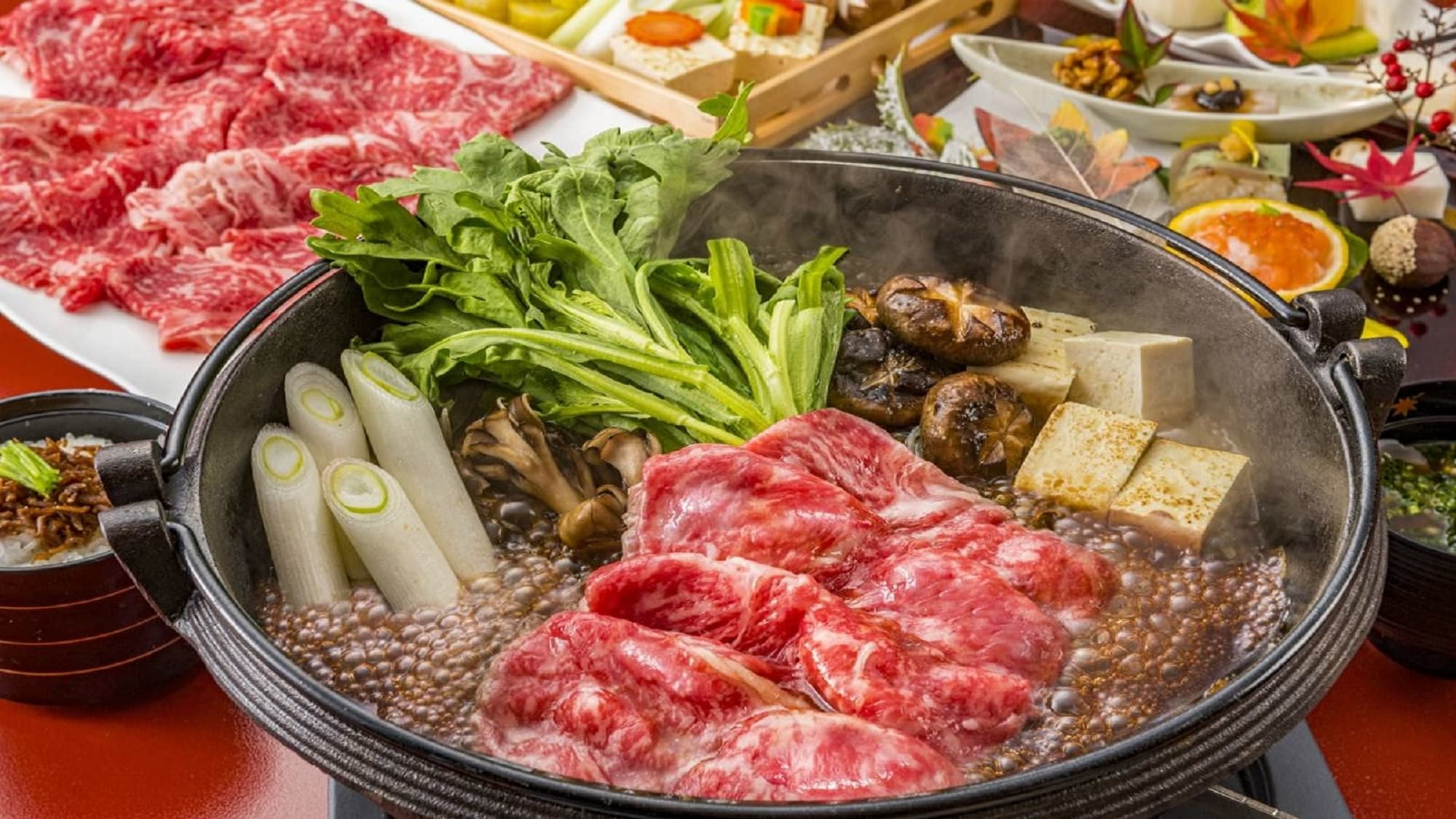 [A blissful delicacy] Specially selected "Saga beef" and seasonal vegetables sukiyaki plan ~ Enjoy the finest Kuroge Wagyu beef in a luxurious setting ~