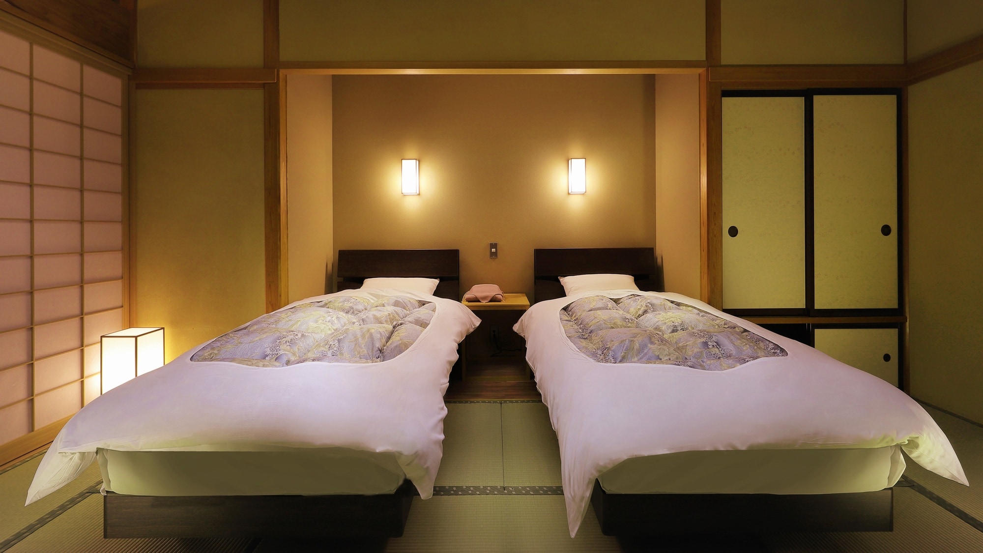 [Kembar modern Jepang dengan pemandian terbuka] Setelah pemanasan di pemandian terbuka di kamar Anda, Anda dapat beristirahat di tempat tidur.