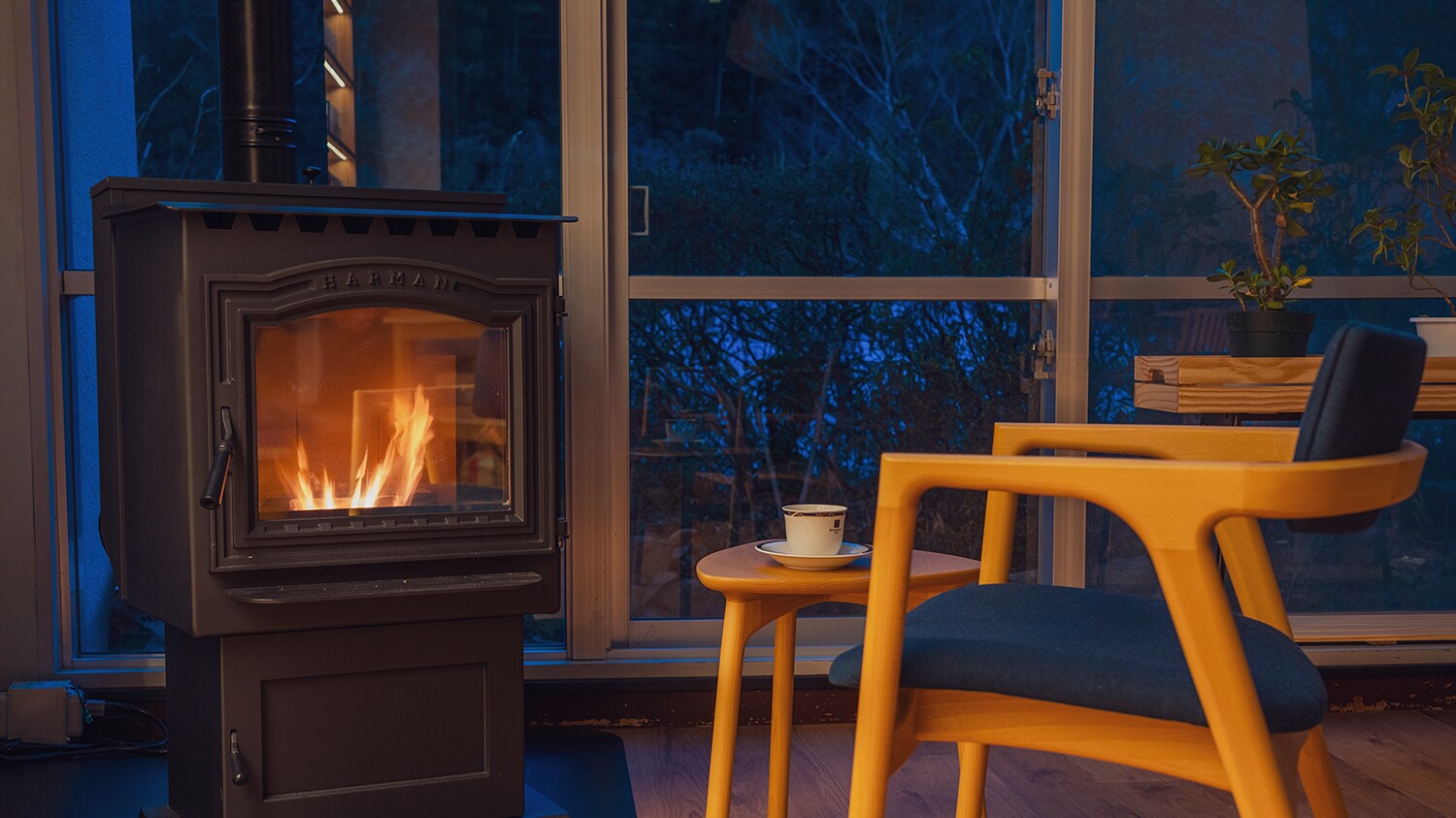 Relaxing in front of the pellet stove