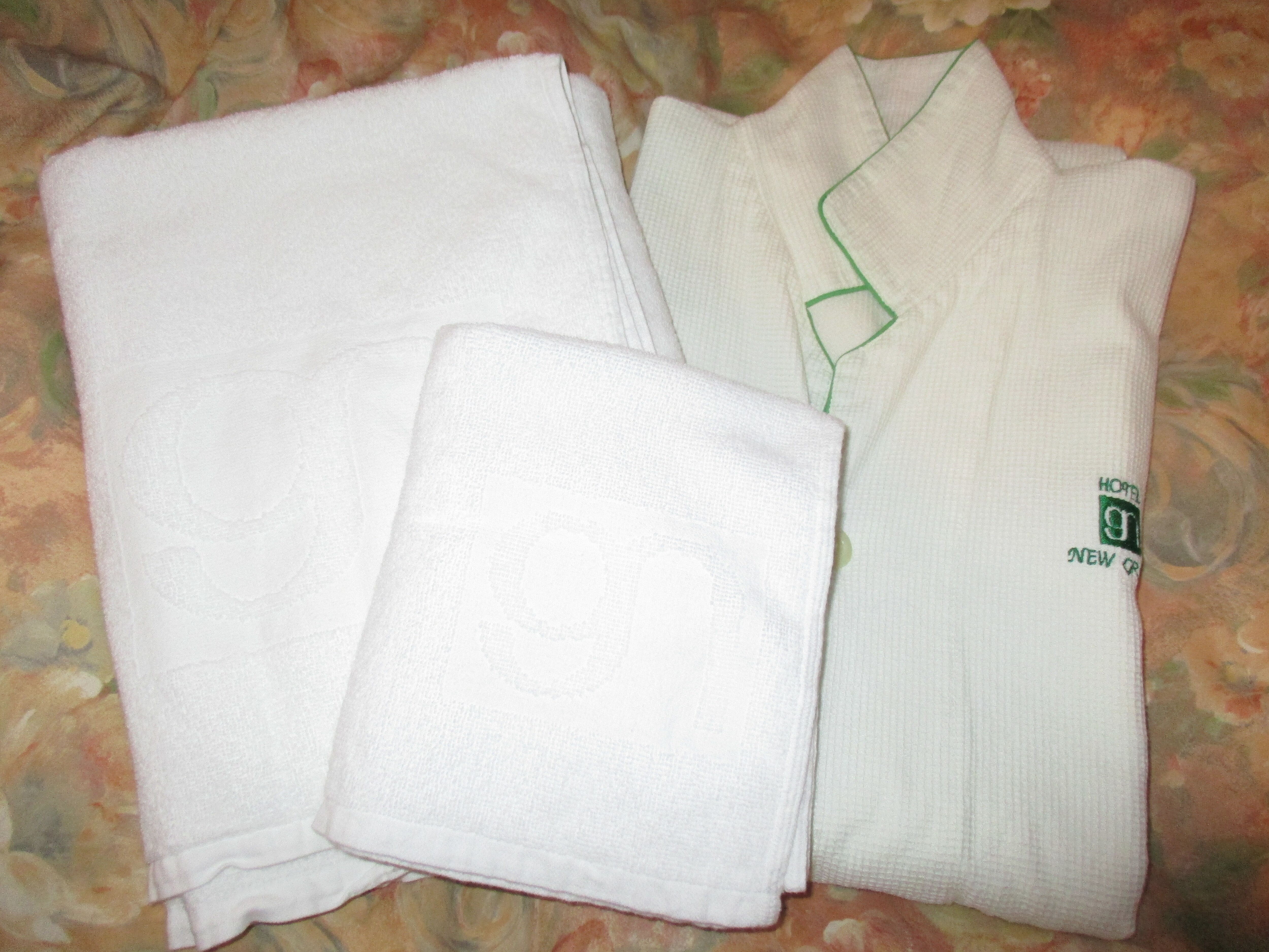 Bath towels, face towels, nightgowns