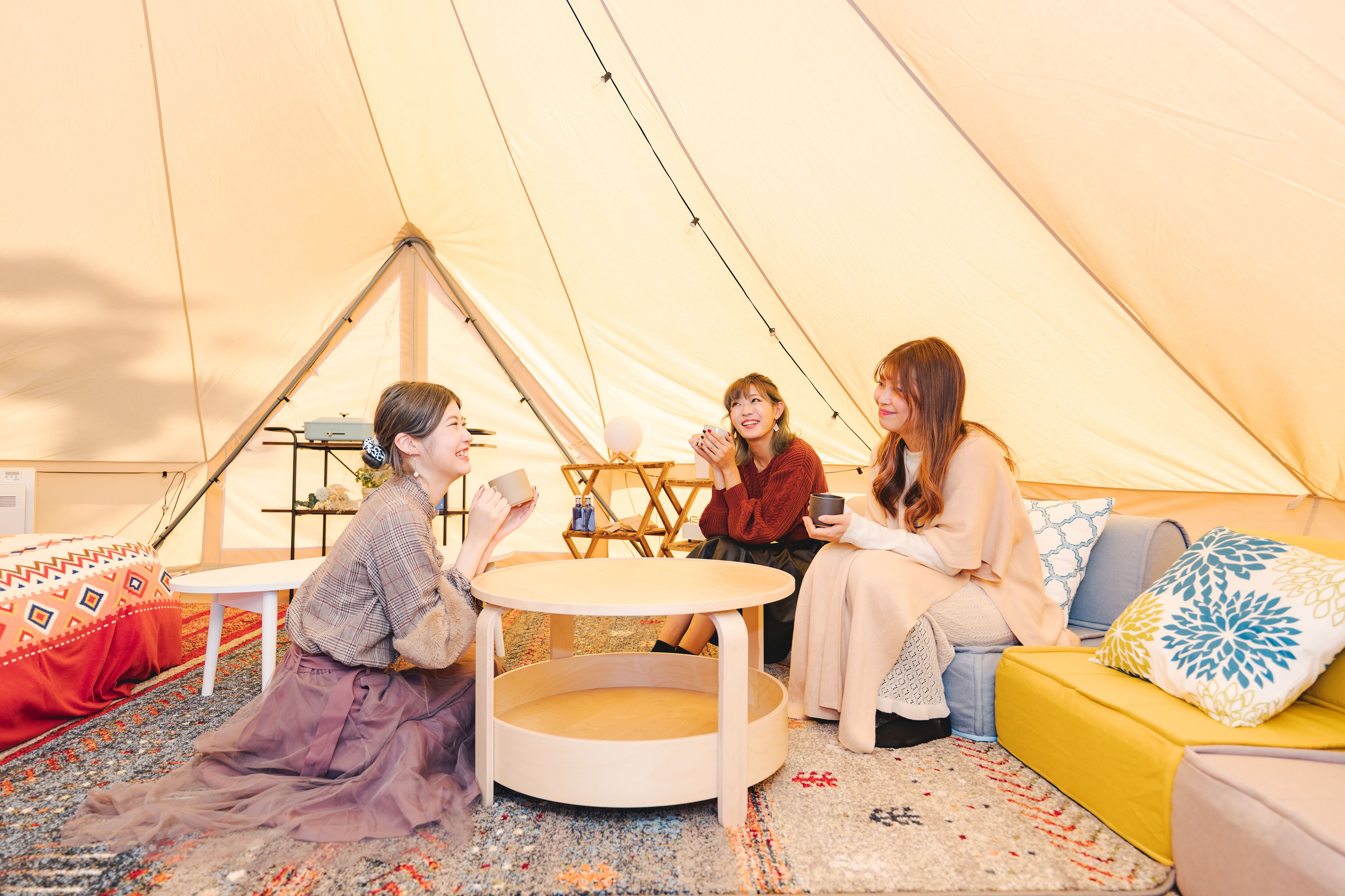 Deluxe glamping style with a drink