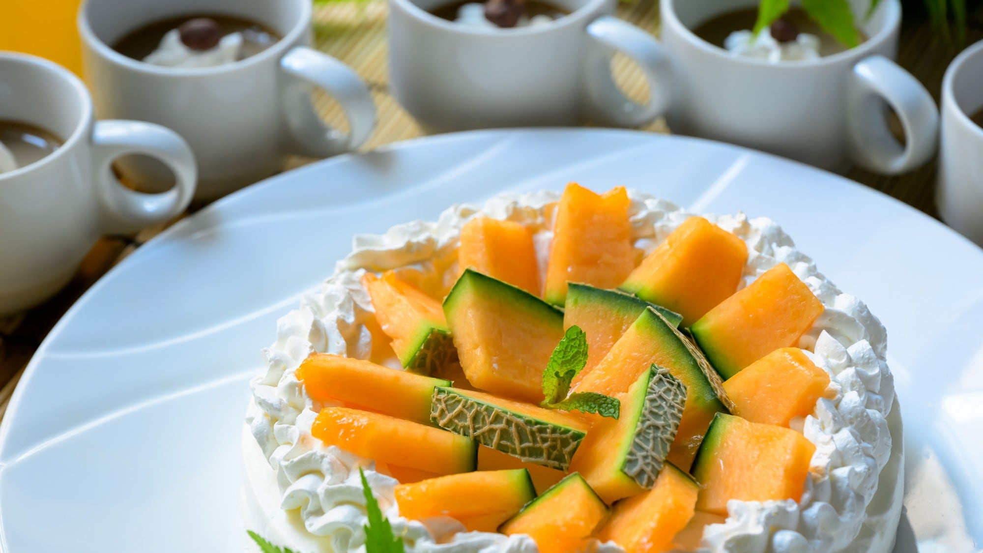 This luxurious dessert features smooth, melt-in-your-mouth fresh cream and sweet melon juice.