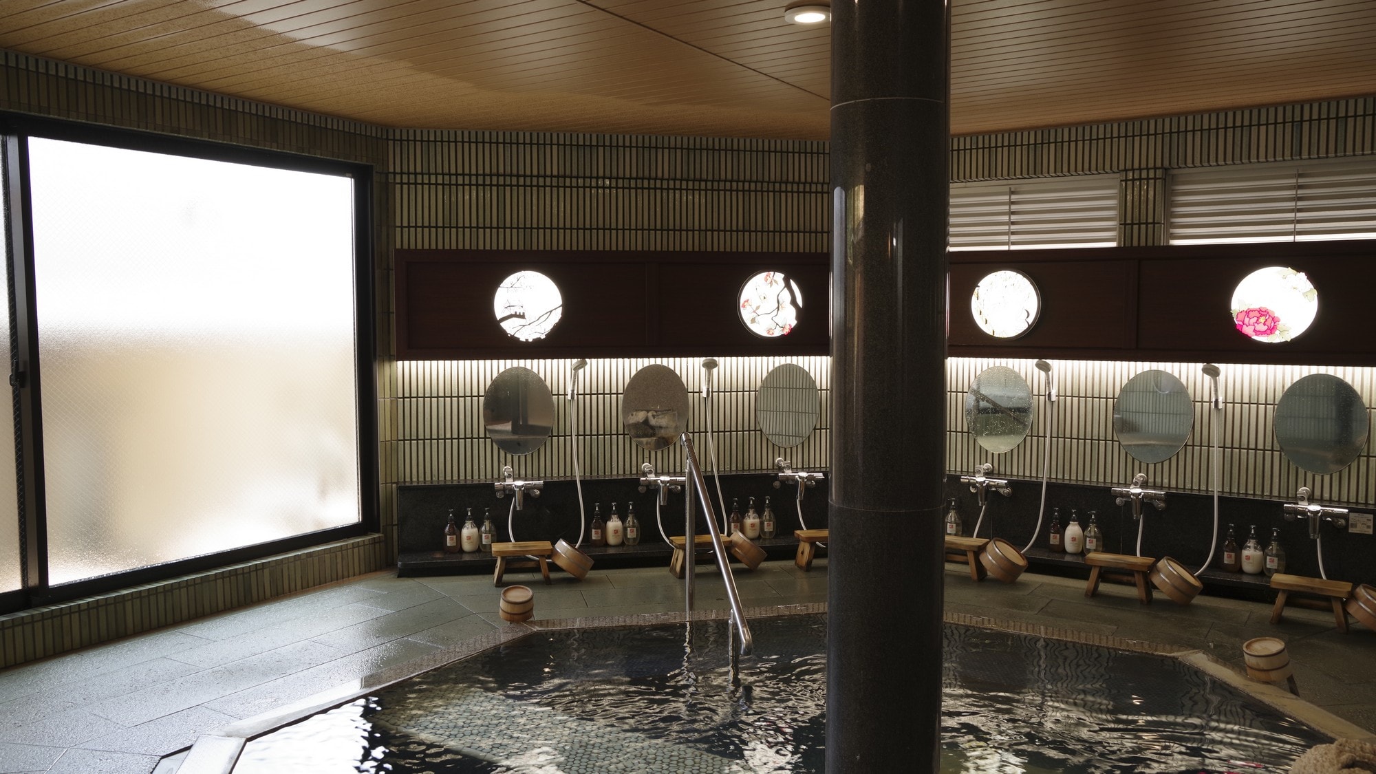 The newly renovated Urashima no Yu baths. Sunlight pours in through the large windows.