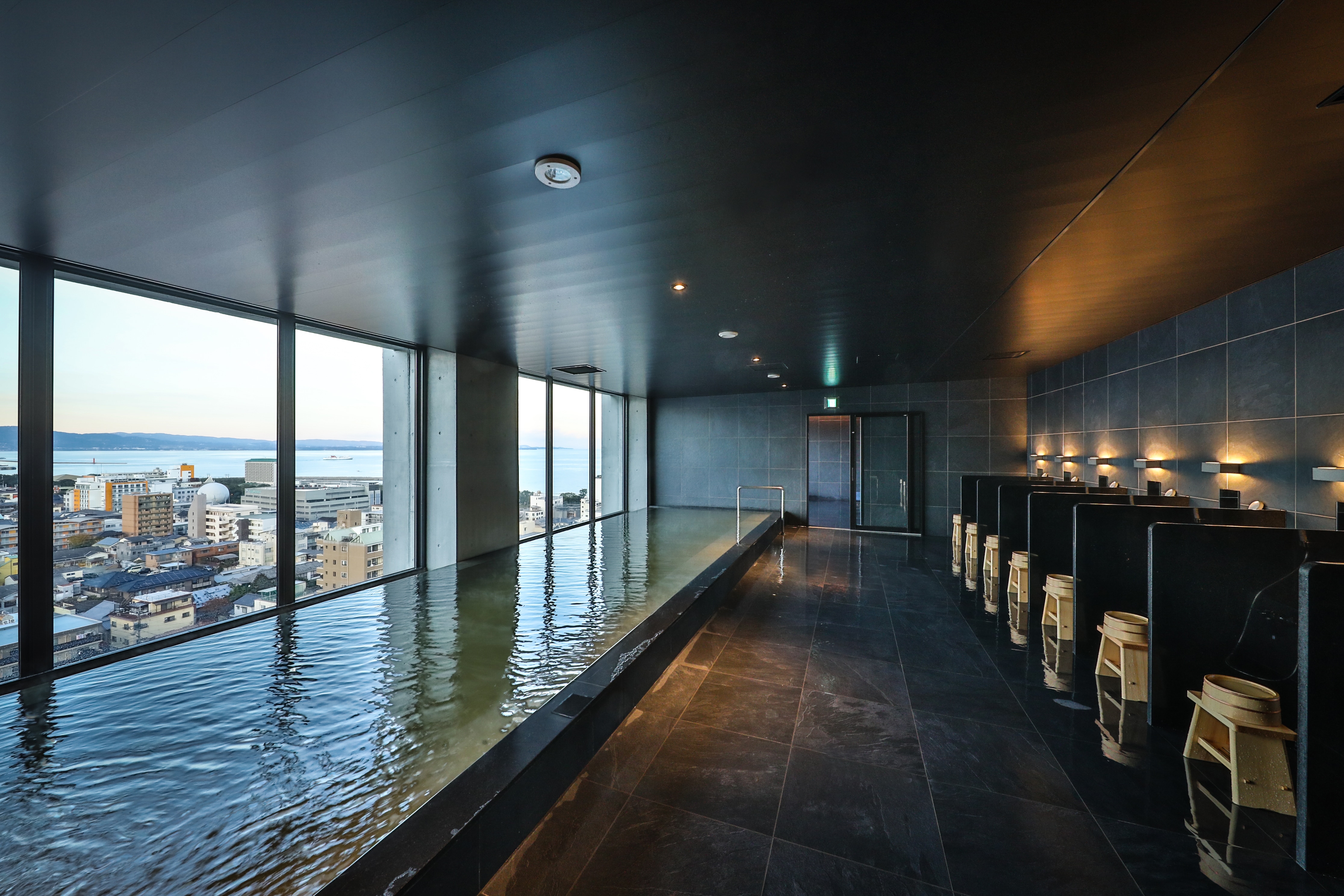 Top floor view large communal bath hot spring