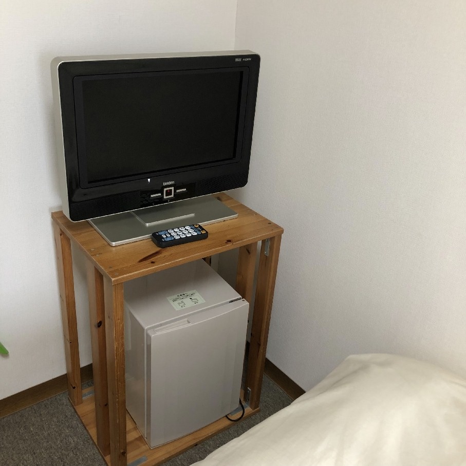 In-room TV and mini refrigerator