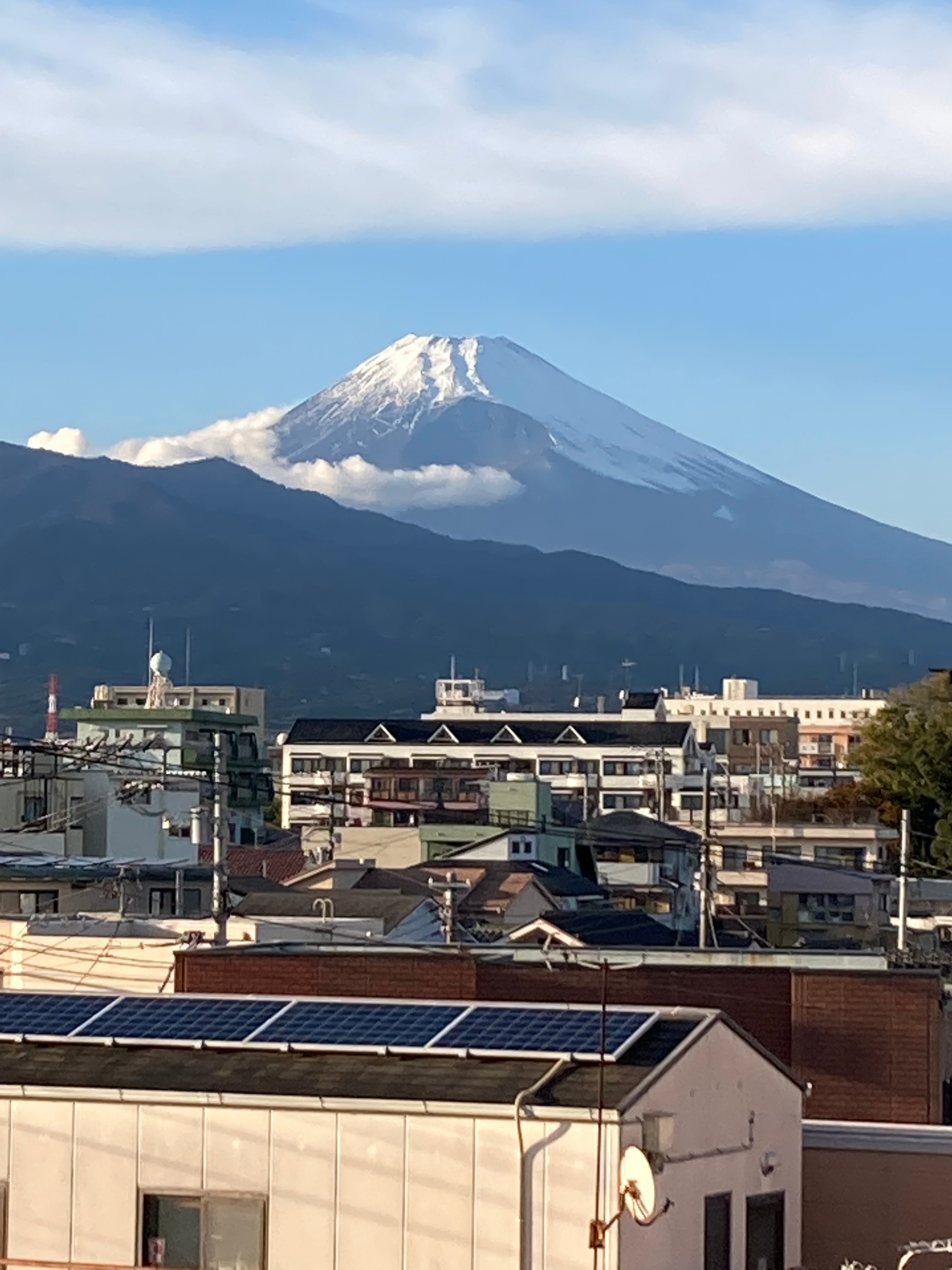 Mt. Fuji seen from the roof of the hotel (early November)