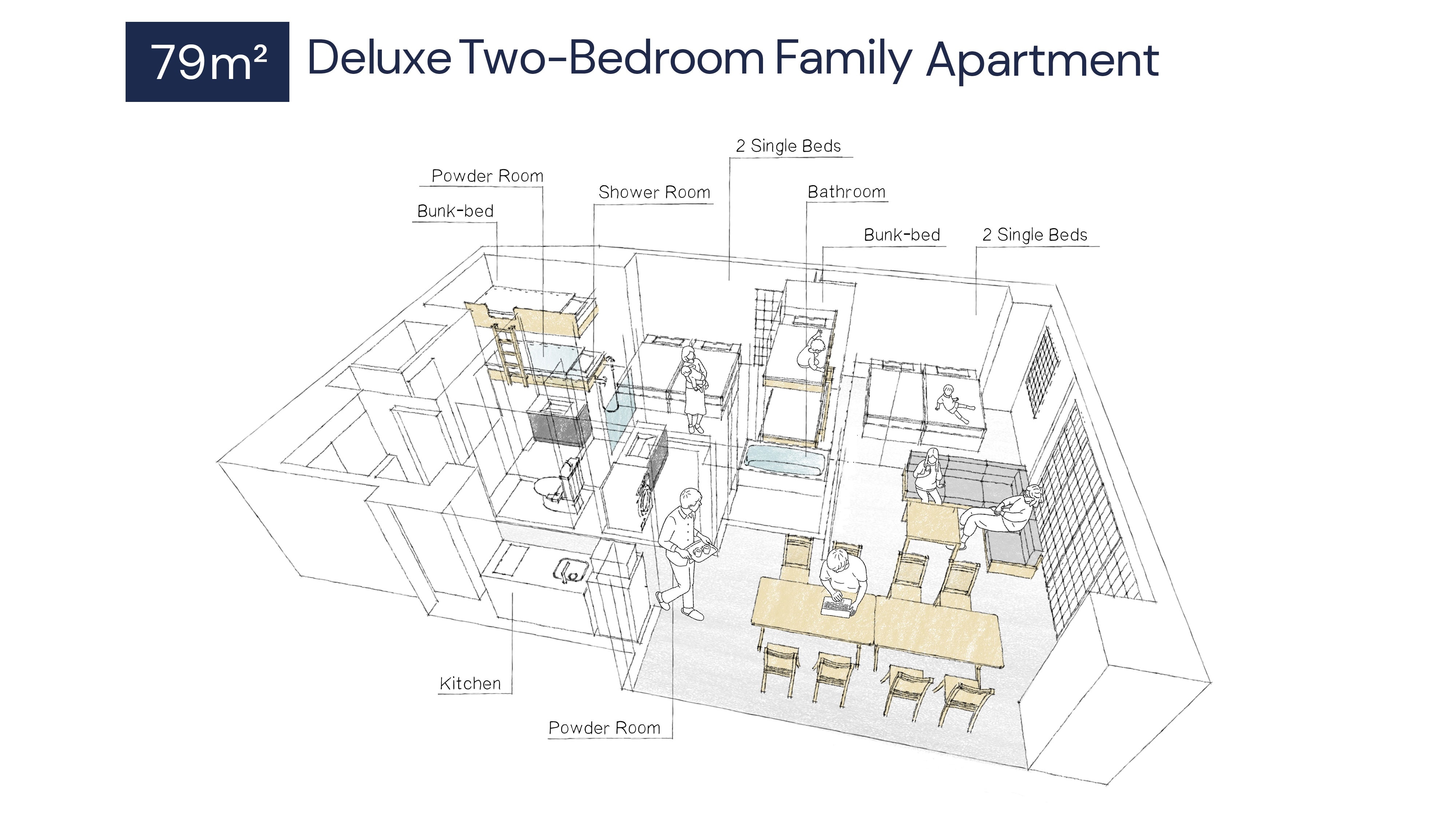 Deluxe 2 Bedroom Family Apartment Floorplan