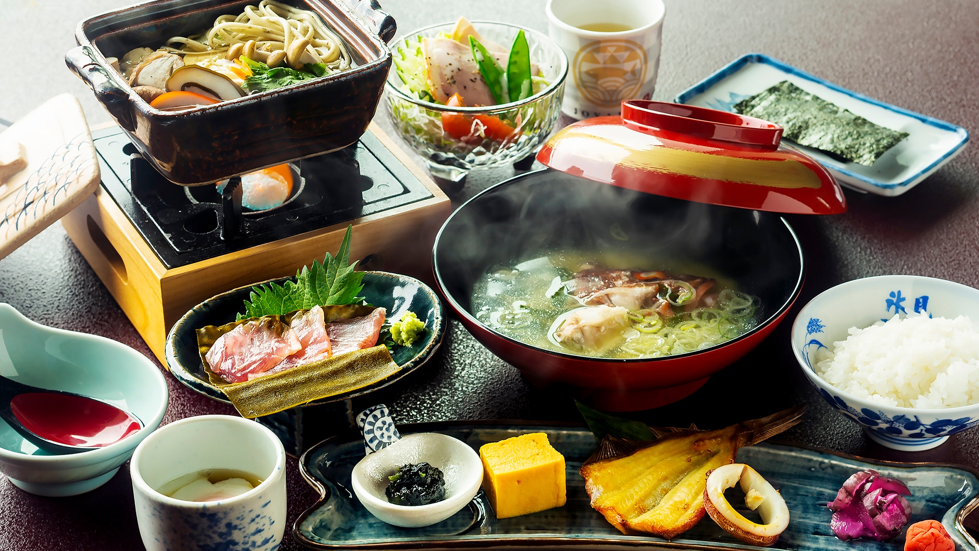 从早上开始就以“冰见美食”为中心是城山方式！使用当地食材制作的日式早餐<量足、营养丰富>★