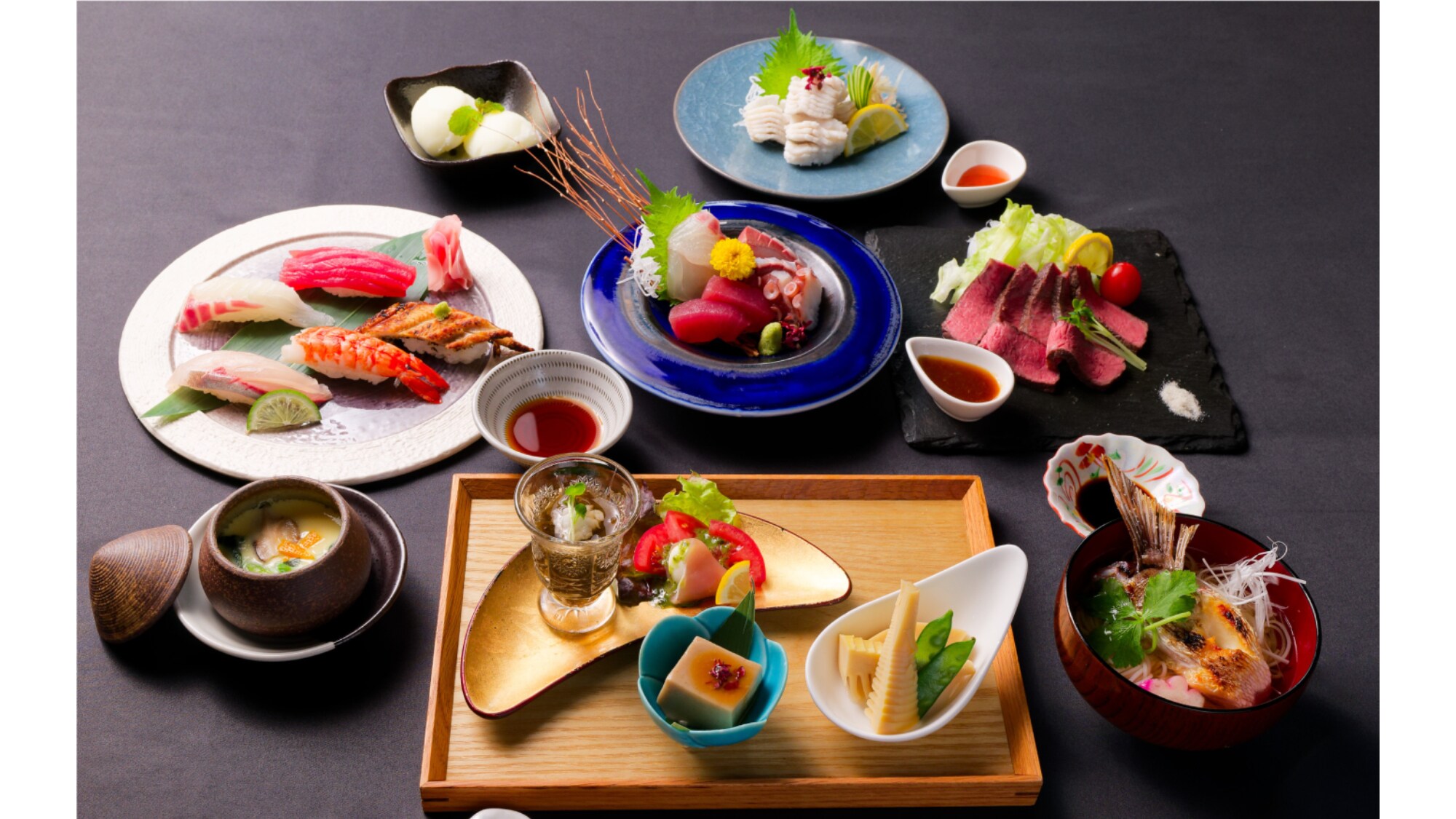 [Menu example for dinner plan] "Wasosyu Rakuya Akari" sushi kaiseki course available only to guests staying at the hotel *Photo is for illustrative purposes only