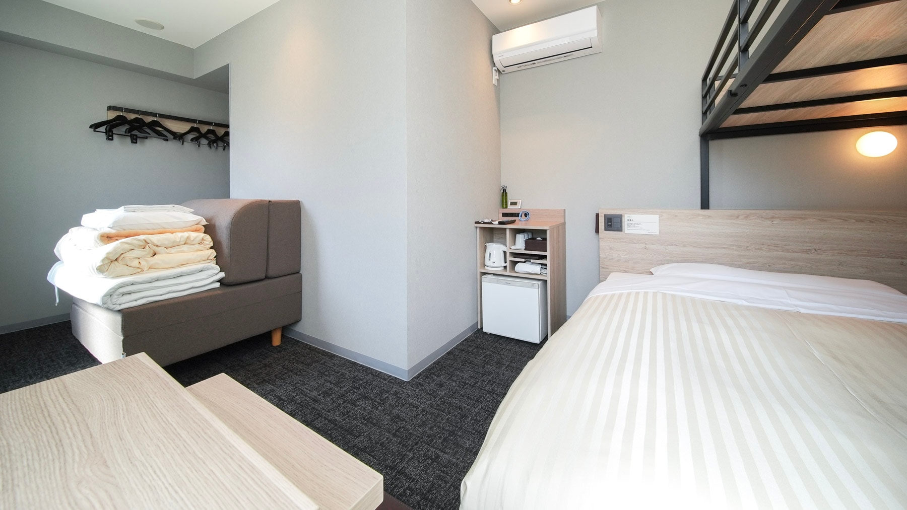 This triple room can accommodate up to three people.