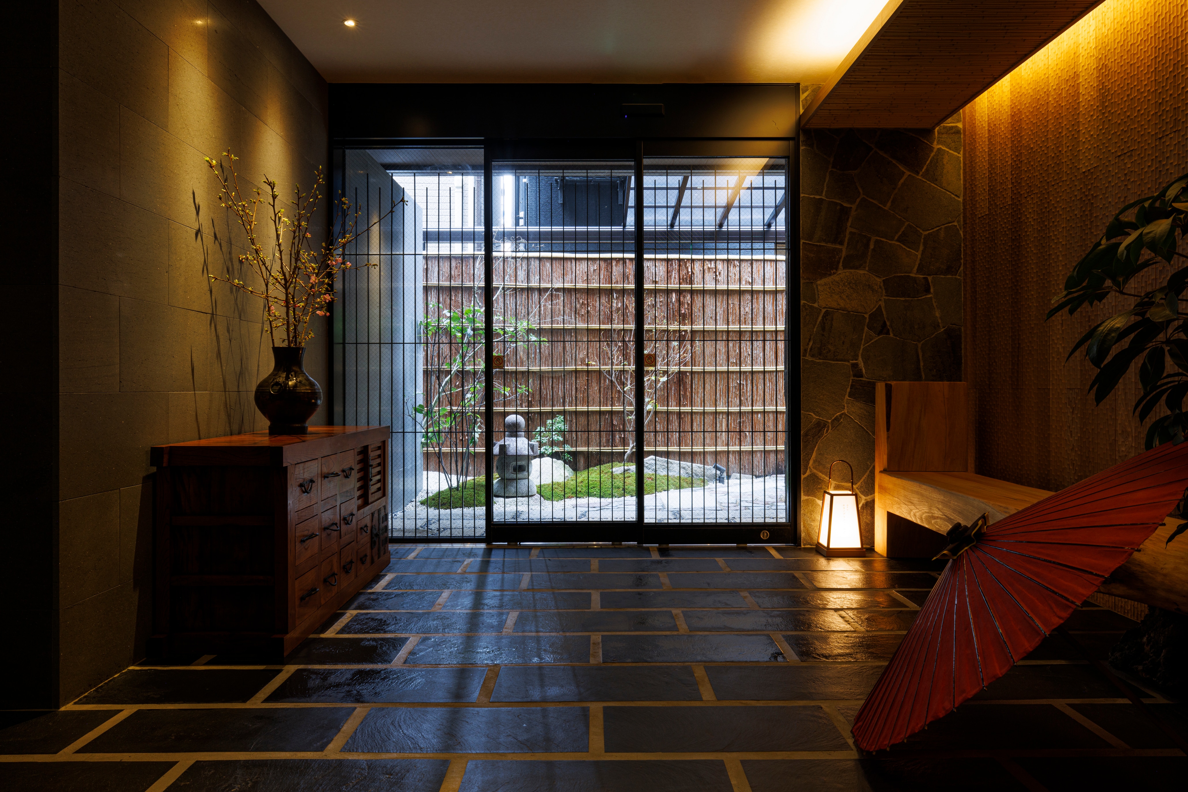 From the courtyard and elevator hall