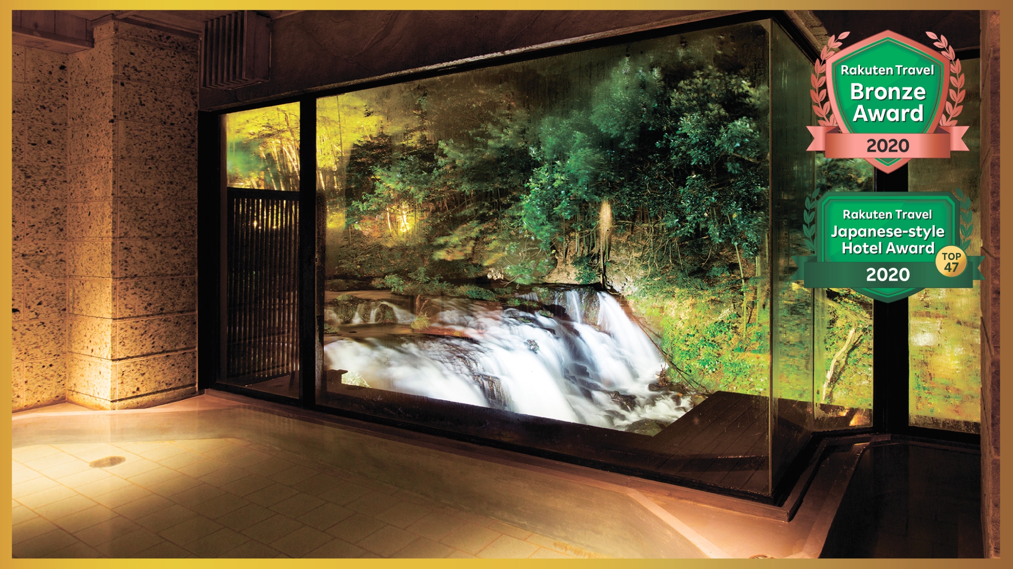 大浴場“Shosuke bath”和“Shosuke Hiba bath”，可以看到會津著名的“伏見瀧”的壯麗景色♪