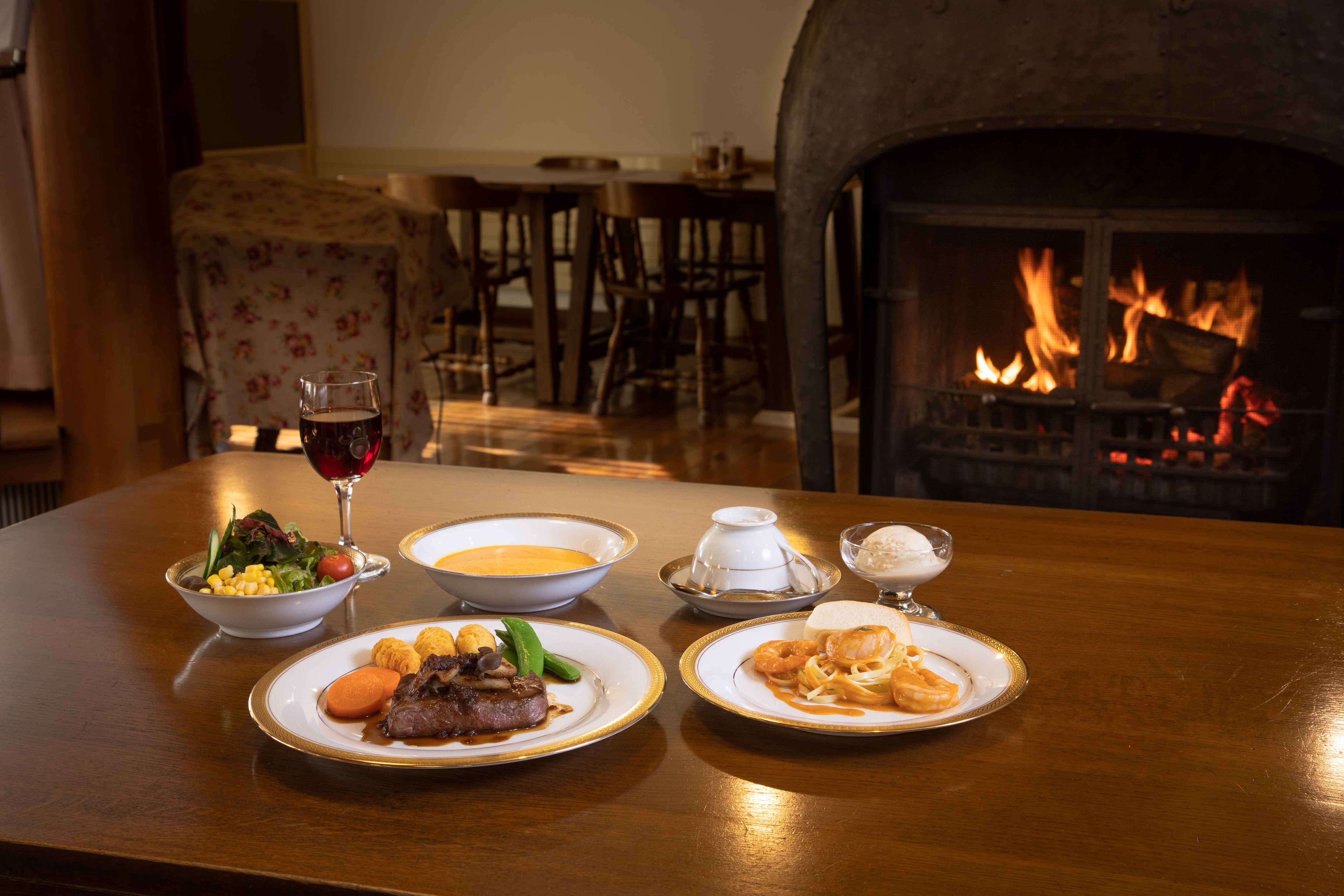 Dinner (fireplace lit)