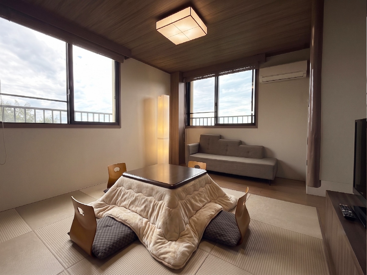 Japanese-modern style 10-tatami room (non-smoking), with kotatsu (heated table) available only in winter.