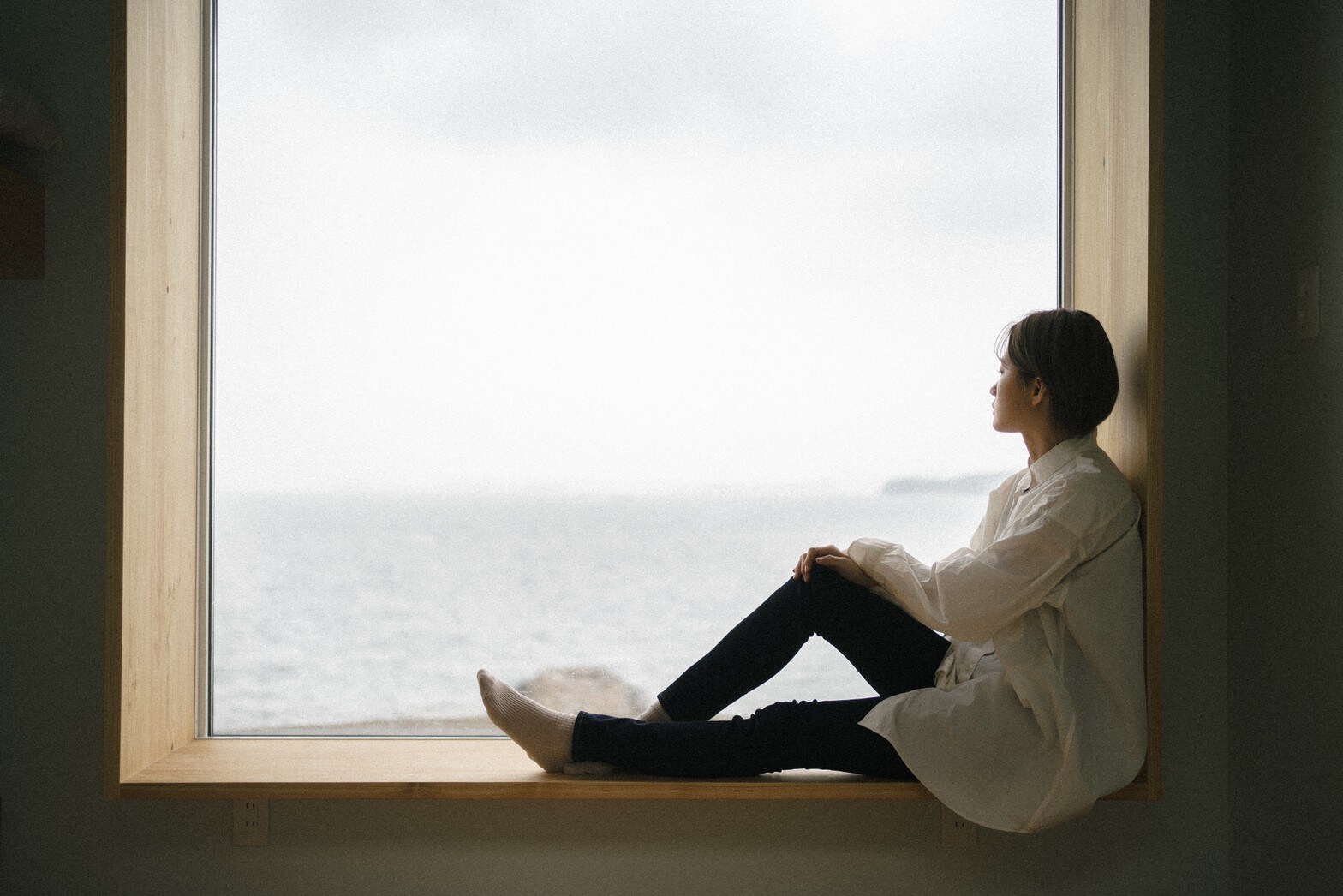 A large window with a view of the Seto Inland Sea