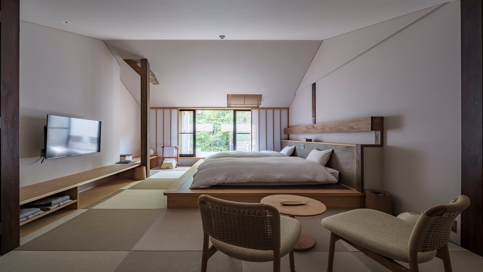 [Main building] Japanese-Western room type A with open-air bath *No indoor bath/Terrace shower room (example)