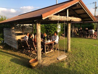 Breakfast is served in the gazebo. Relax and enjoy the company of the group.