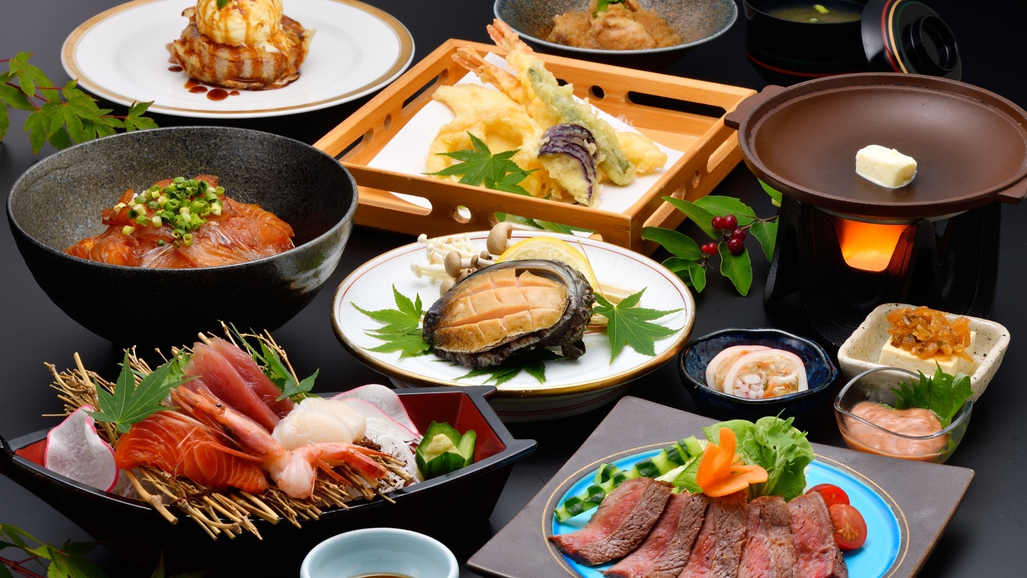*[青森禦膳] 鮑魚、比目魚、海峽鮭魚、鮪魚、倉石牛肉、櫻姬雞、蘋果天婦羅