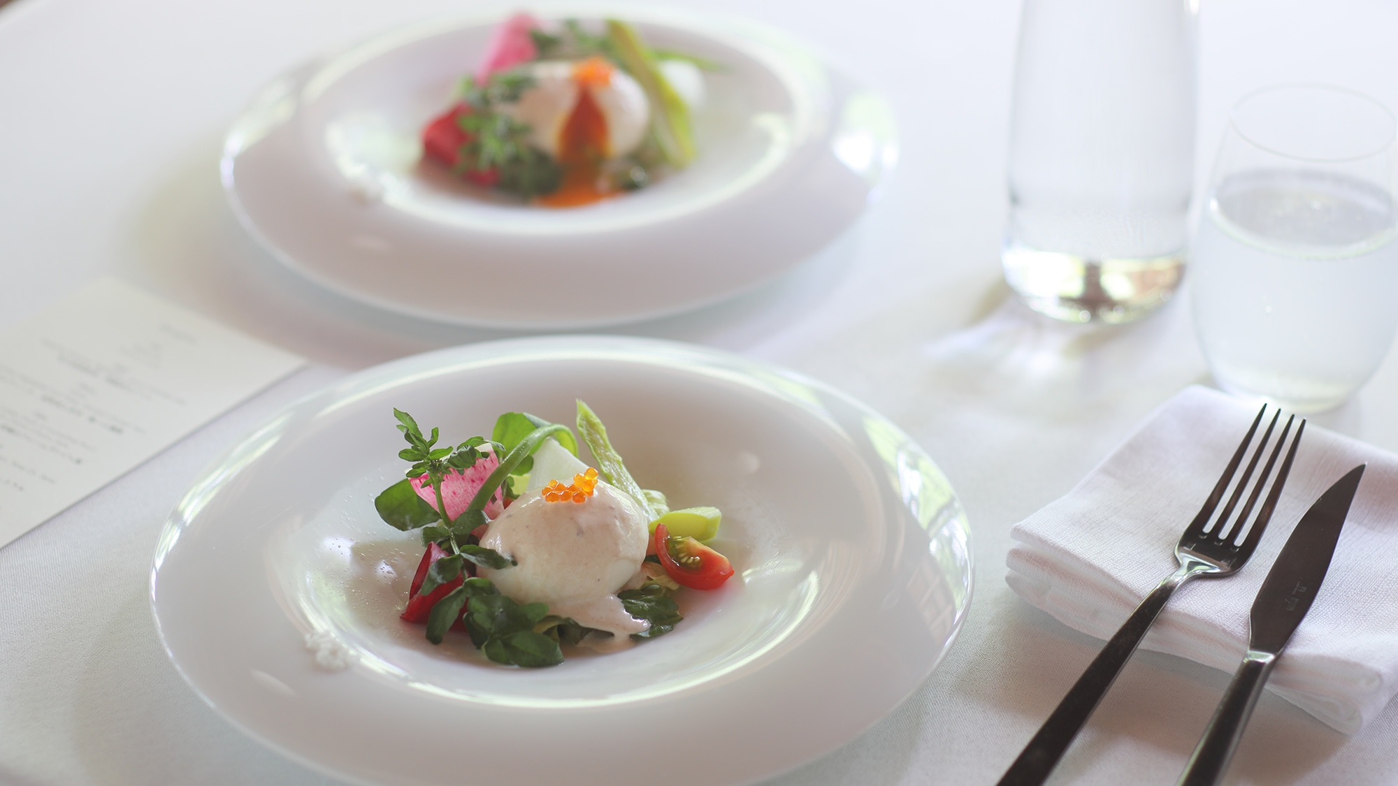 Egg and seasonal vegetable salad with Anchovies sauce and truffle salt