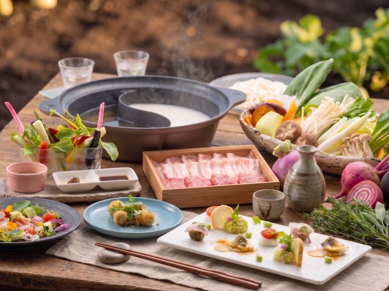 [Nasu Sangen Pork & Wagyu Beef] Shabu-shabu with 30 kinds of local vegetables