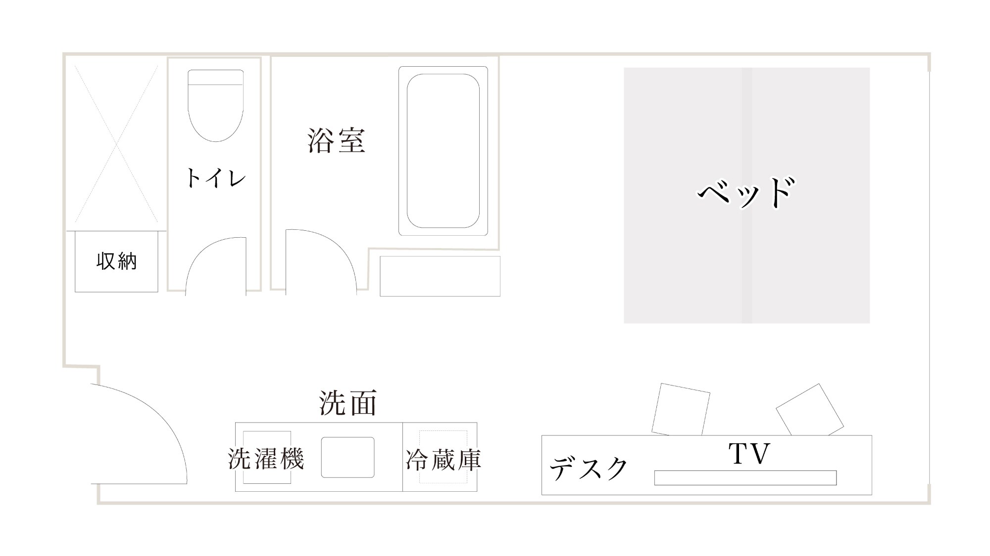 eph Hollywood Twin No Kitchen [No Smoking] Floor Plan * May vary depending on room.
